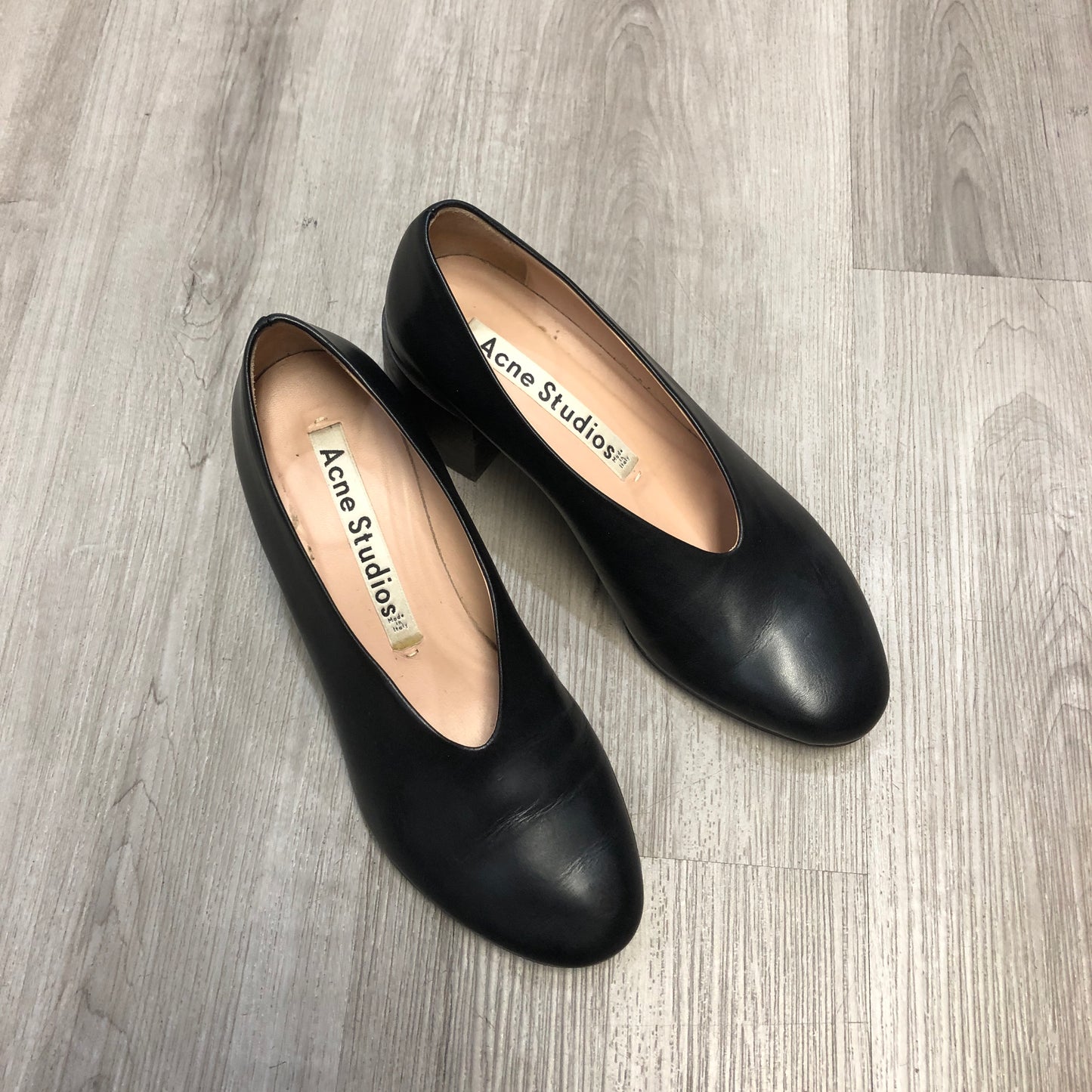 Acne Studios Women's Smooth Leather Round Toe Block Heel Slip-On Pumps Shoes 36 Black