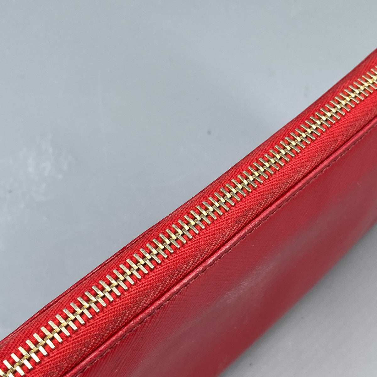 Prada Red Saffiano Leather Zip Around Long Wallet