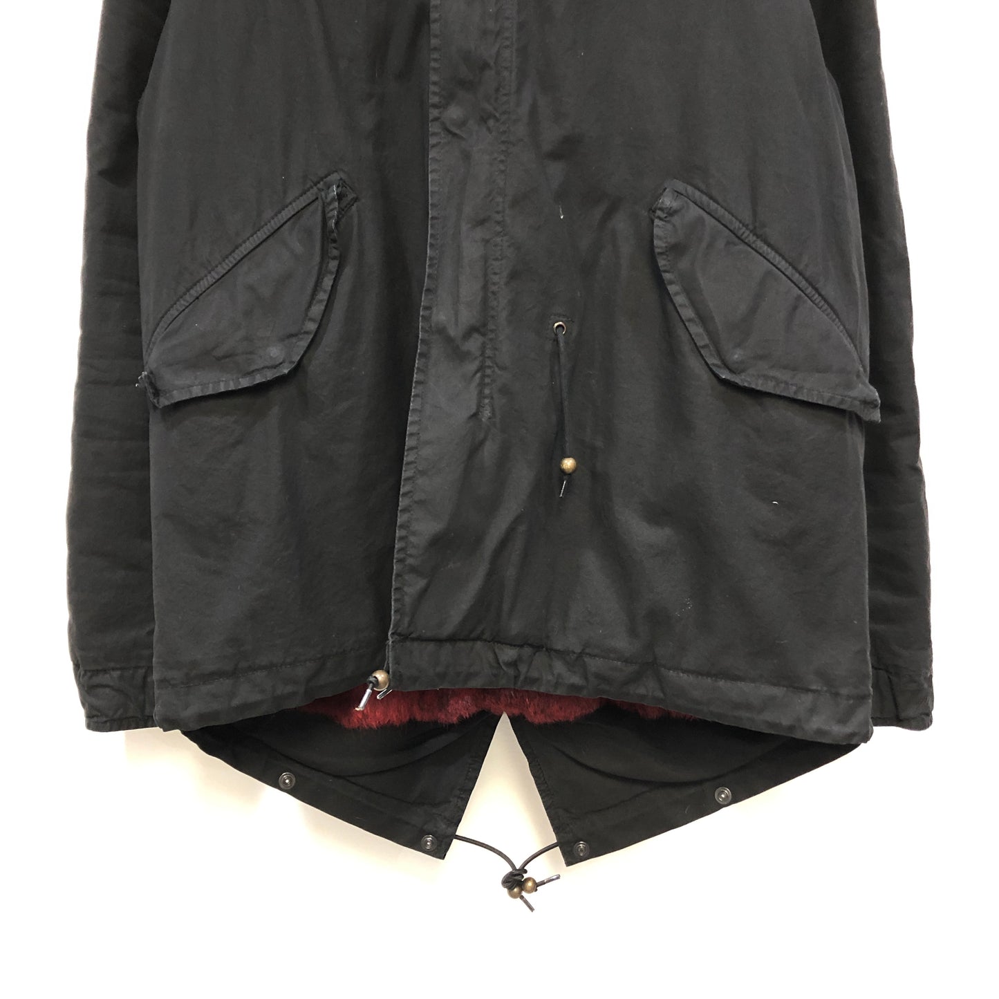 Mr & Mrs Black Fur Hood Short Parka Coat L
