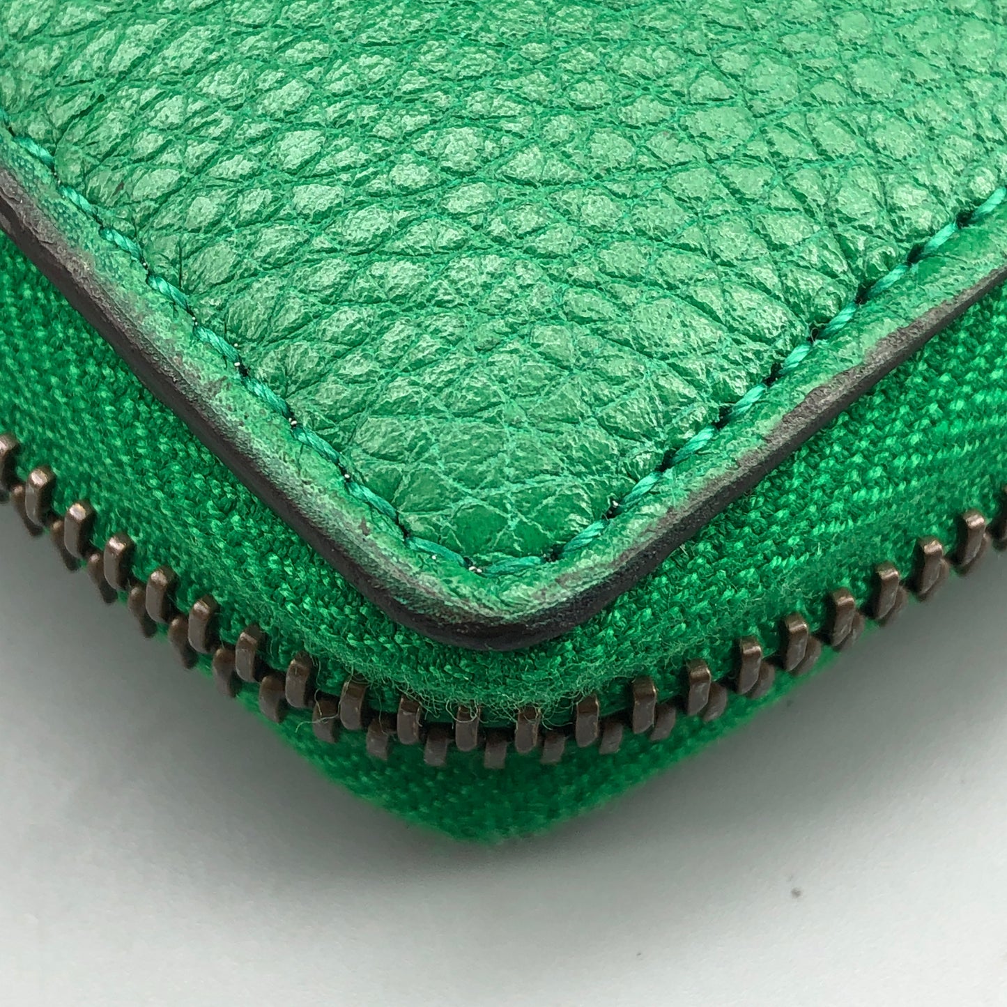 Gucci Green Grain Leather Full Zip Around Long Wallet
