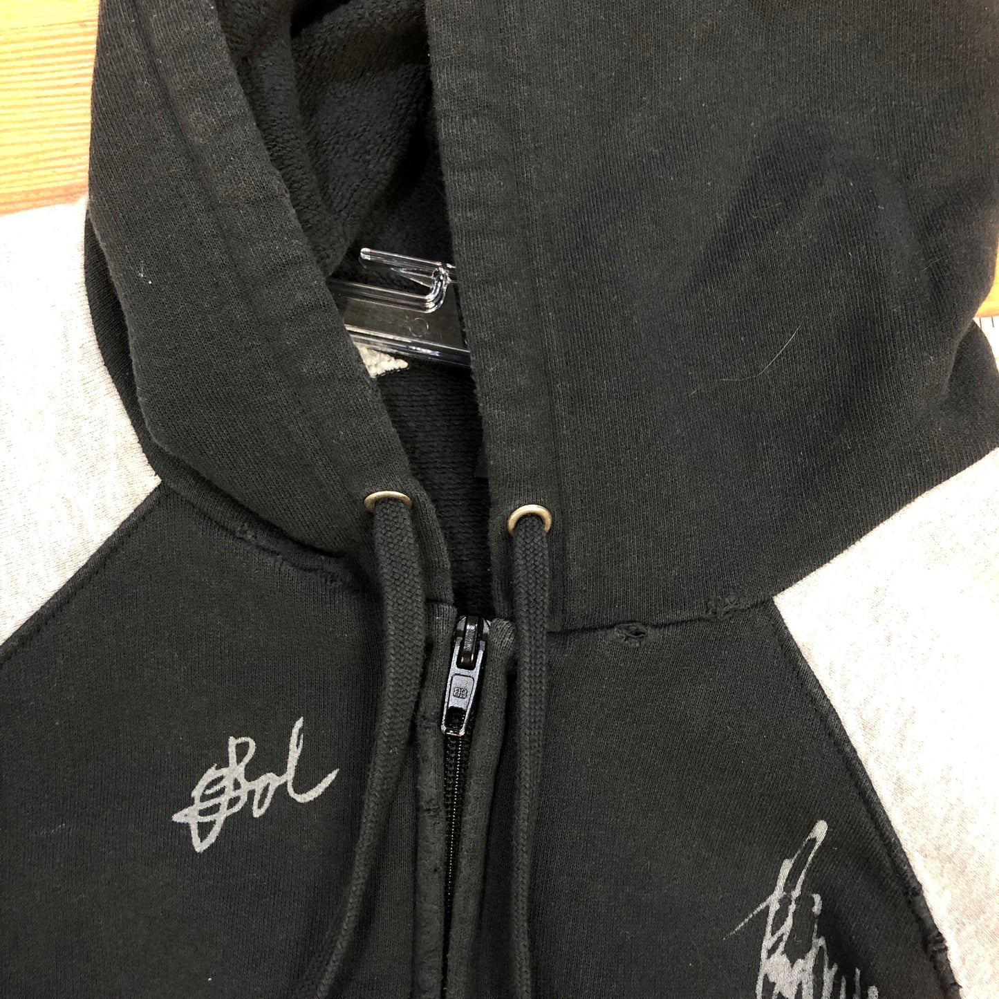 Balenciaga Unisex Distressed Raglan Zip-Up Hoodie Size XL Grey/Black