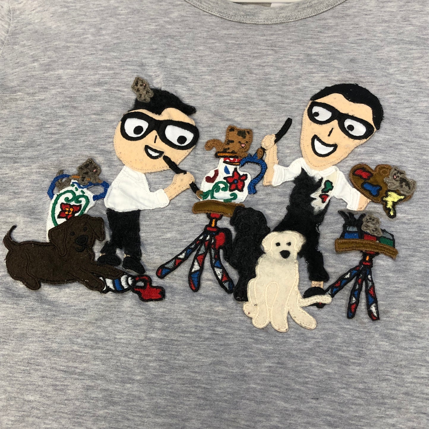 Dolce & Gabbana Grey Cartoon Family & Pets Print Short Sleeve T-Shirt Size 40