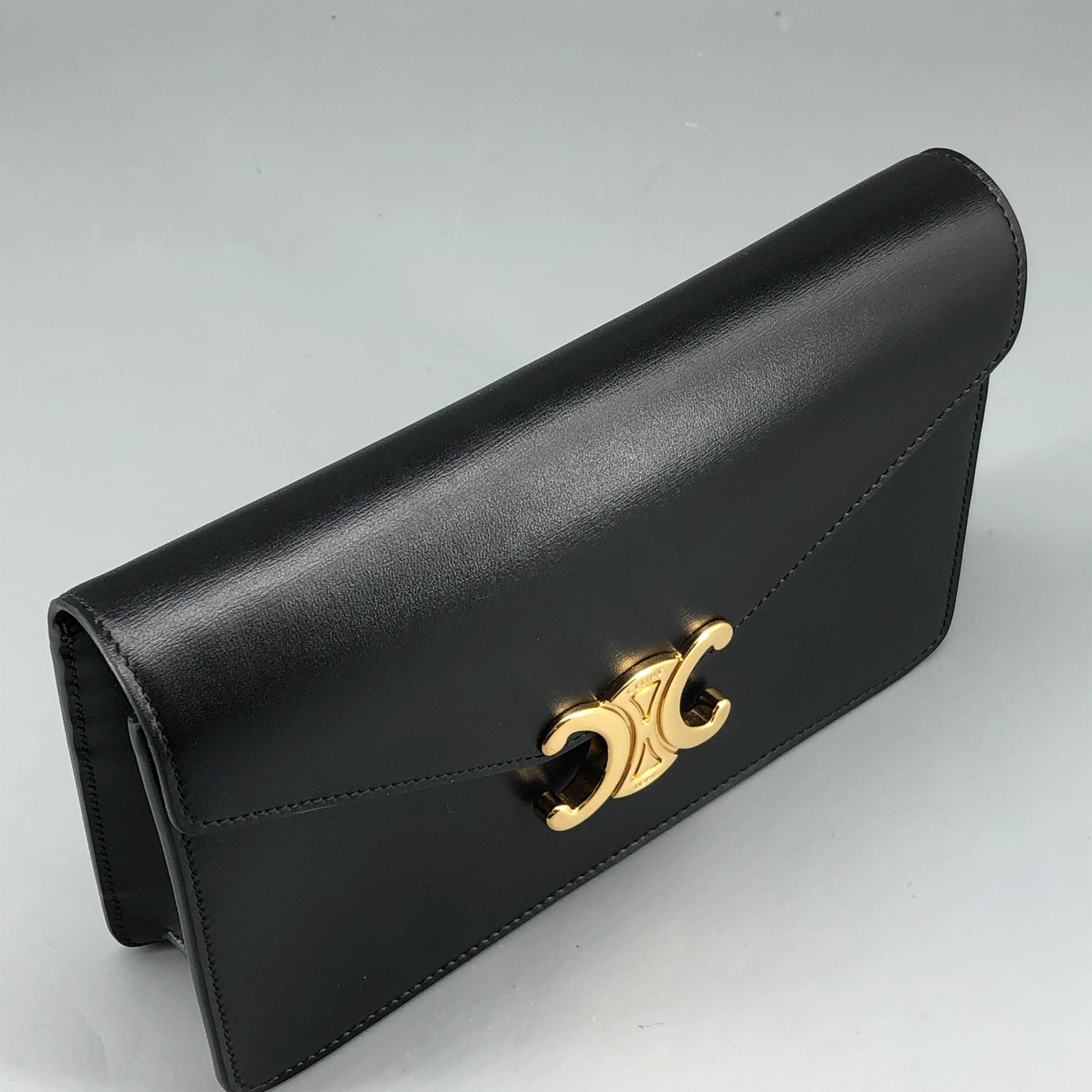 Celine Triomphe Leather WOC Wallet On Chain Crossbody Bag  Black