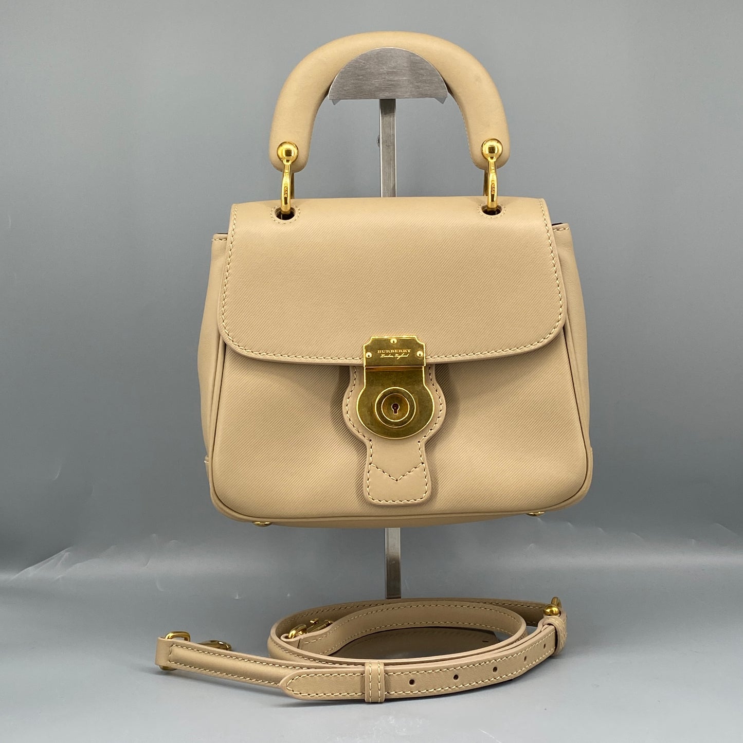 Burberry Beige Leather Top Handle Crossbody Bag