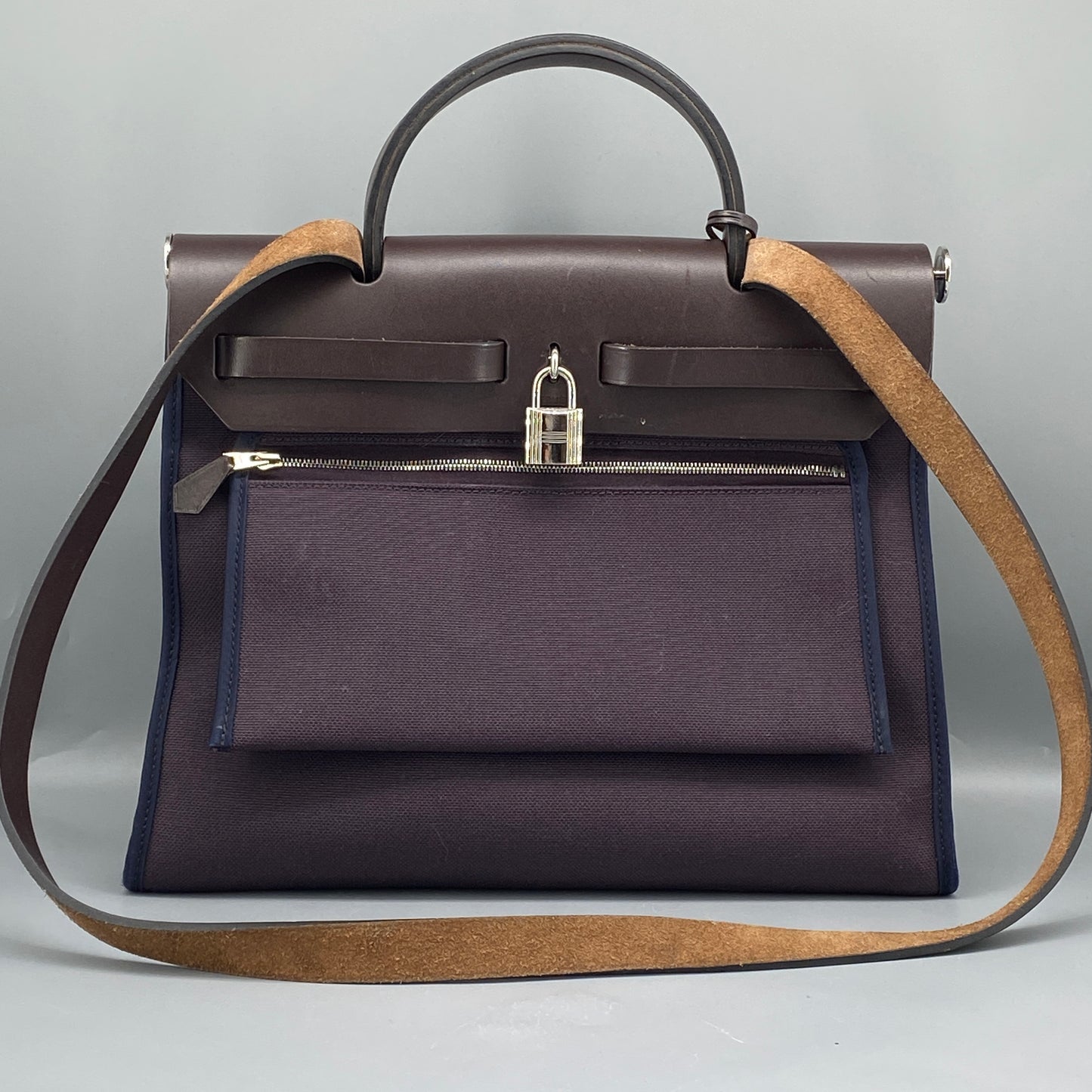 Hermes Herbag 31 Deep Grape Canvas Leather Shoulder Bag