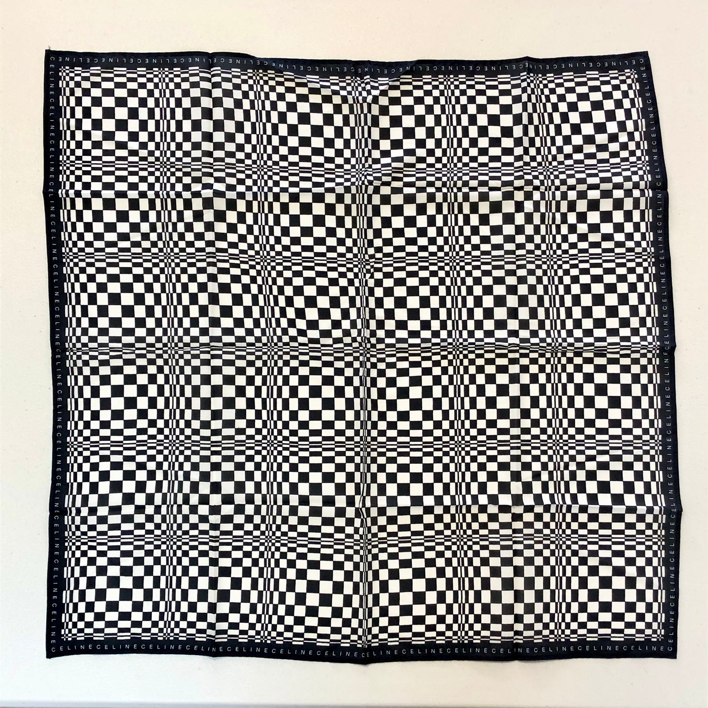Celine Black/White Optical Check Silk Scarf 65*65cm