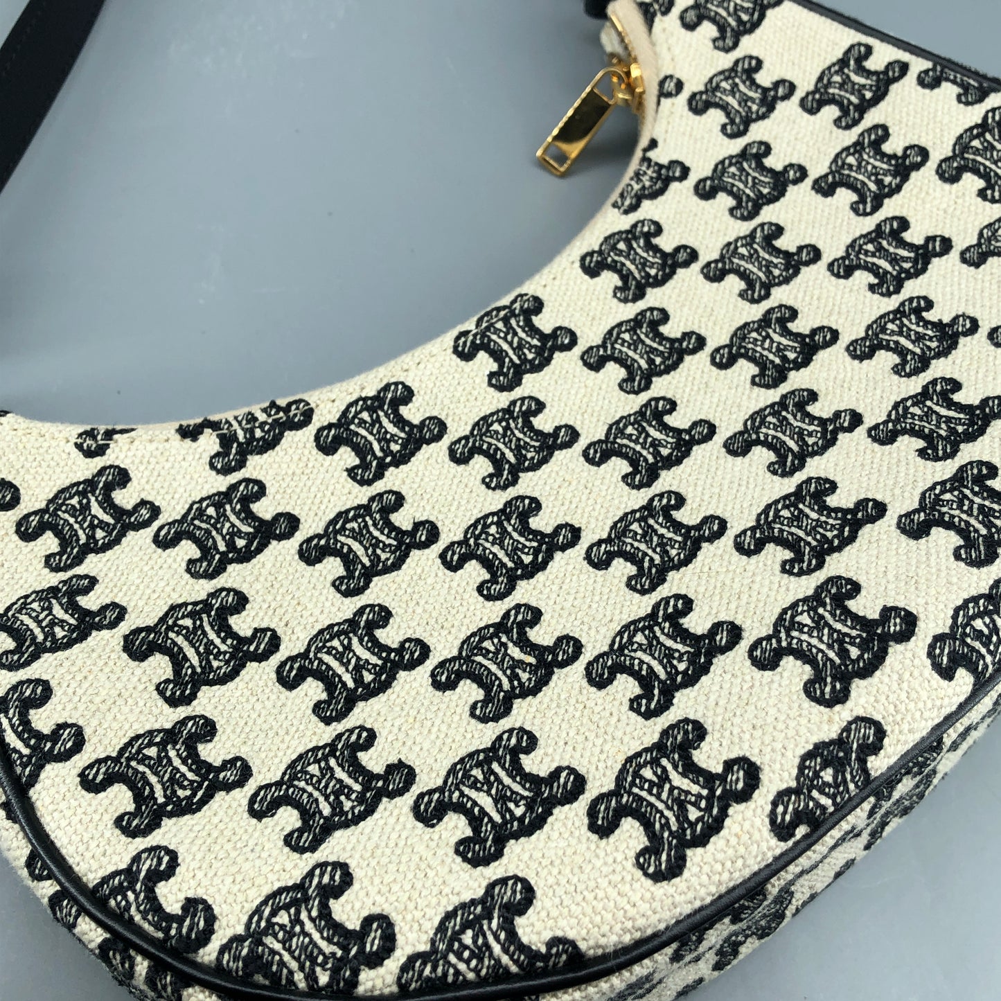Celine Triomphe Jacquard AVA Hobo Underarm Shoulder Bag Black White