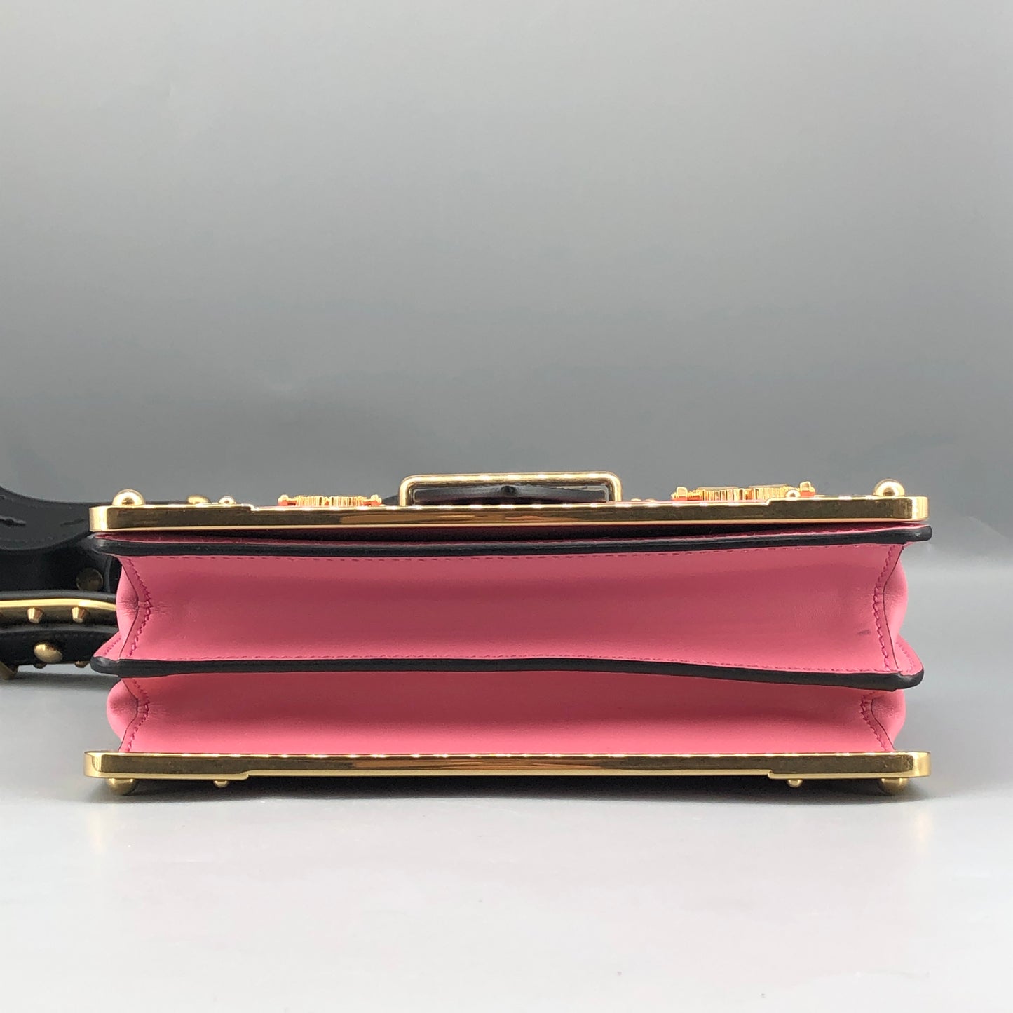 Prada Cahier Studded Leather Crossbody Shoulder Bag Pink Black