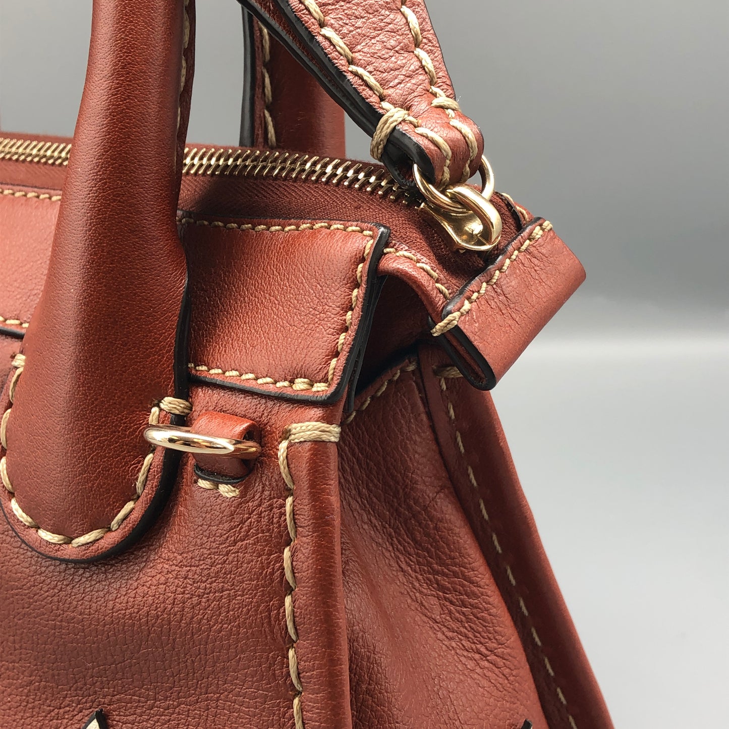 Chloe Orange Brown Leather Satchel Bag
