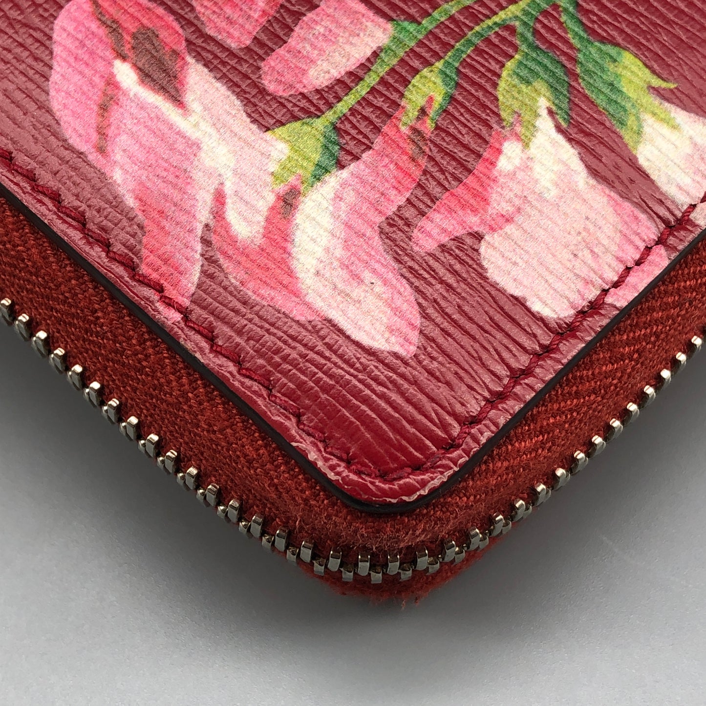 Gucci Red Floral Print Zip Around Long Wallet