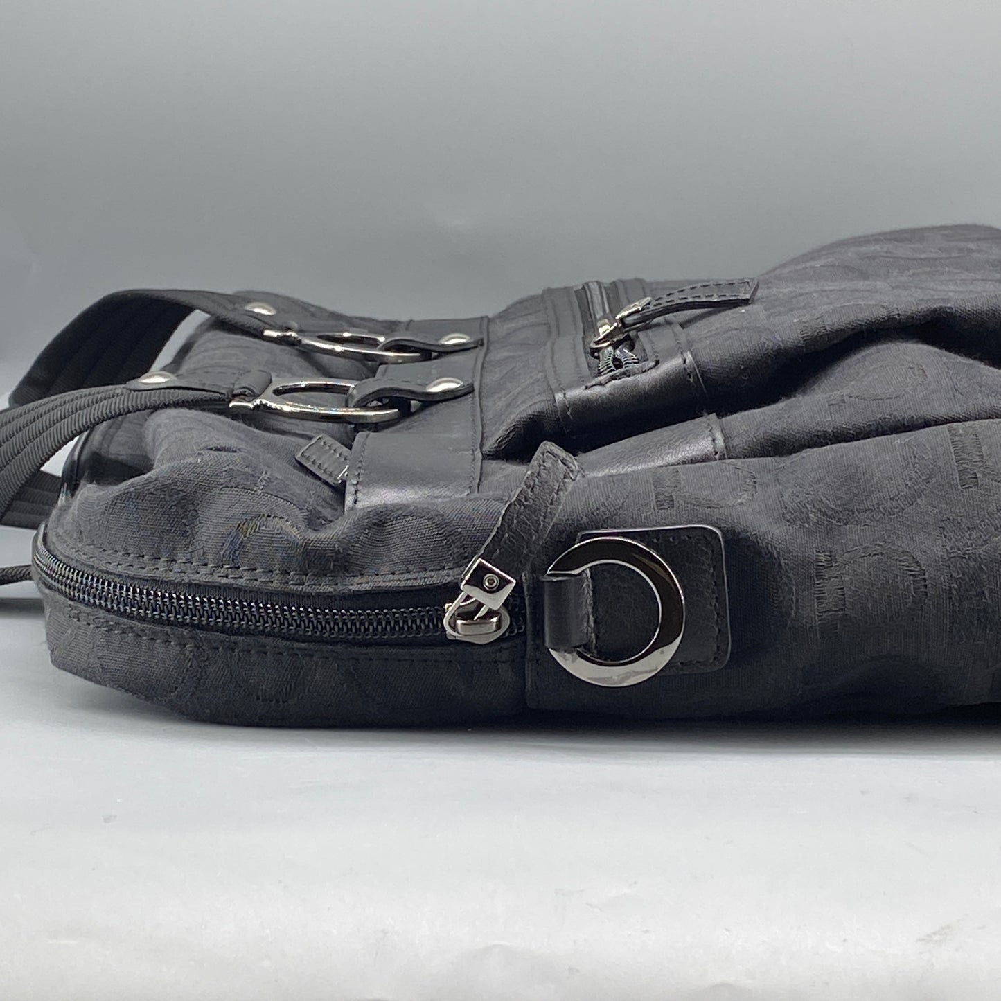Ferragamo Black Gancini Jacquard Briefcase Business Handbag