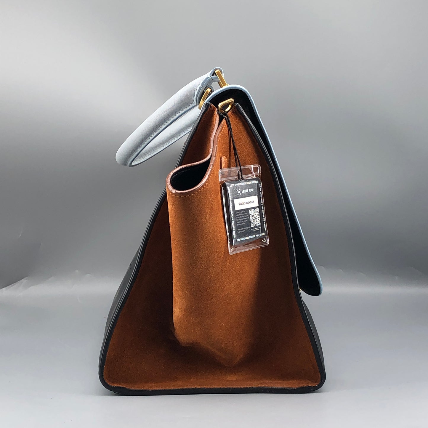 Celine Trapeze Leather & Suede Tote Bag Light Blue/Caramel/Black