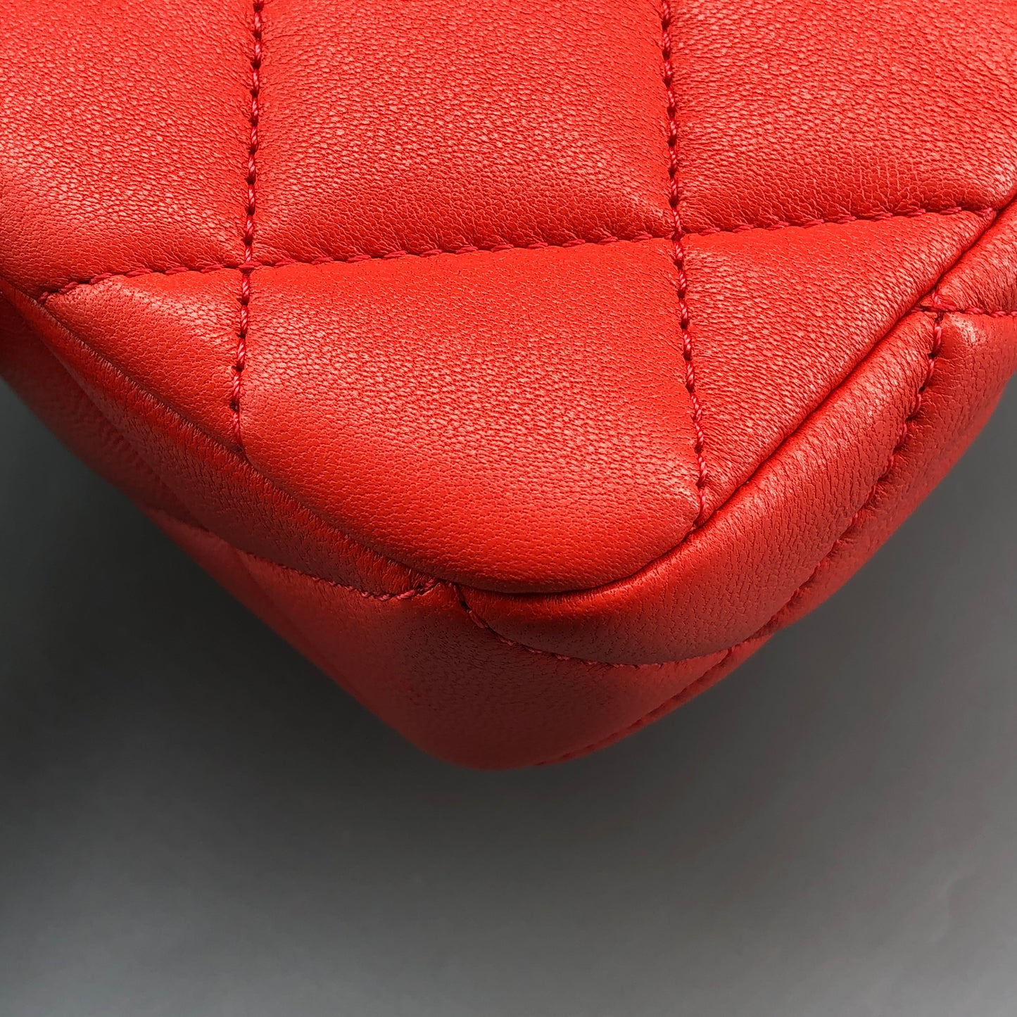 Chanel Mini Quilted Lambskin Flap Bag with Pearl Chain Red