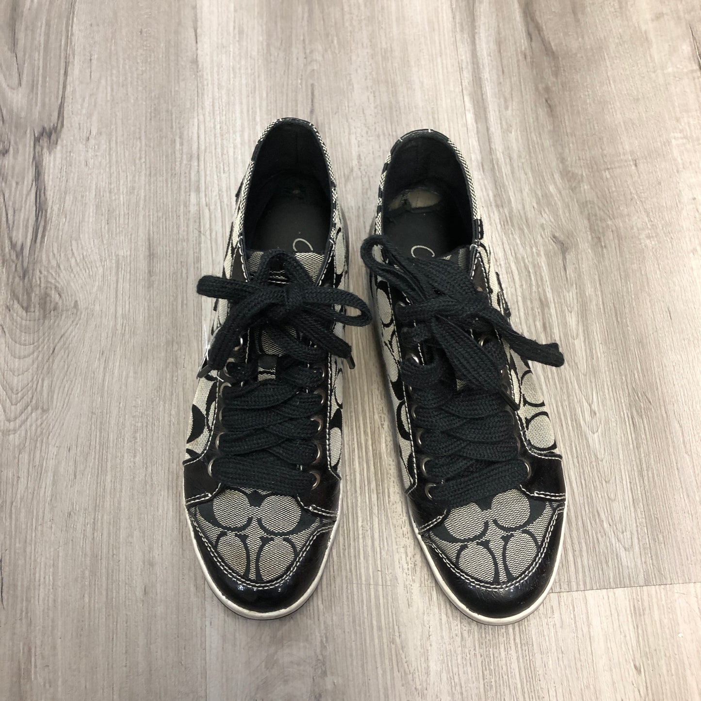 Coach Women's Signature Jacquard Low Top Lace Up Sneaker Shoes 6.5B Black Grey