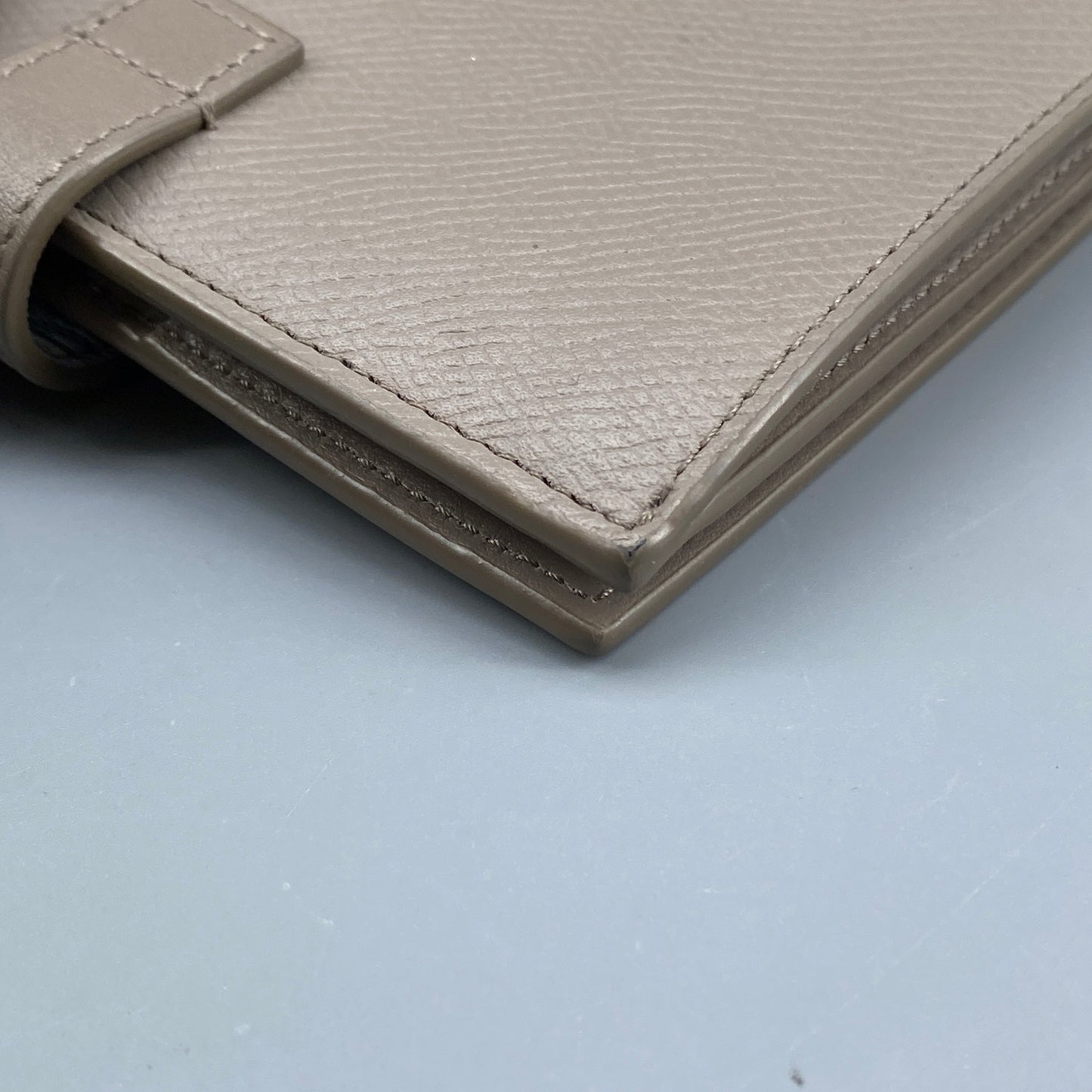 Celine Beige Grained Leather Triomphe Medium Fold Wallet