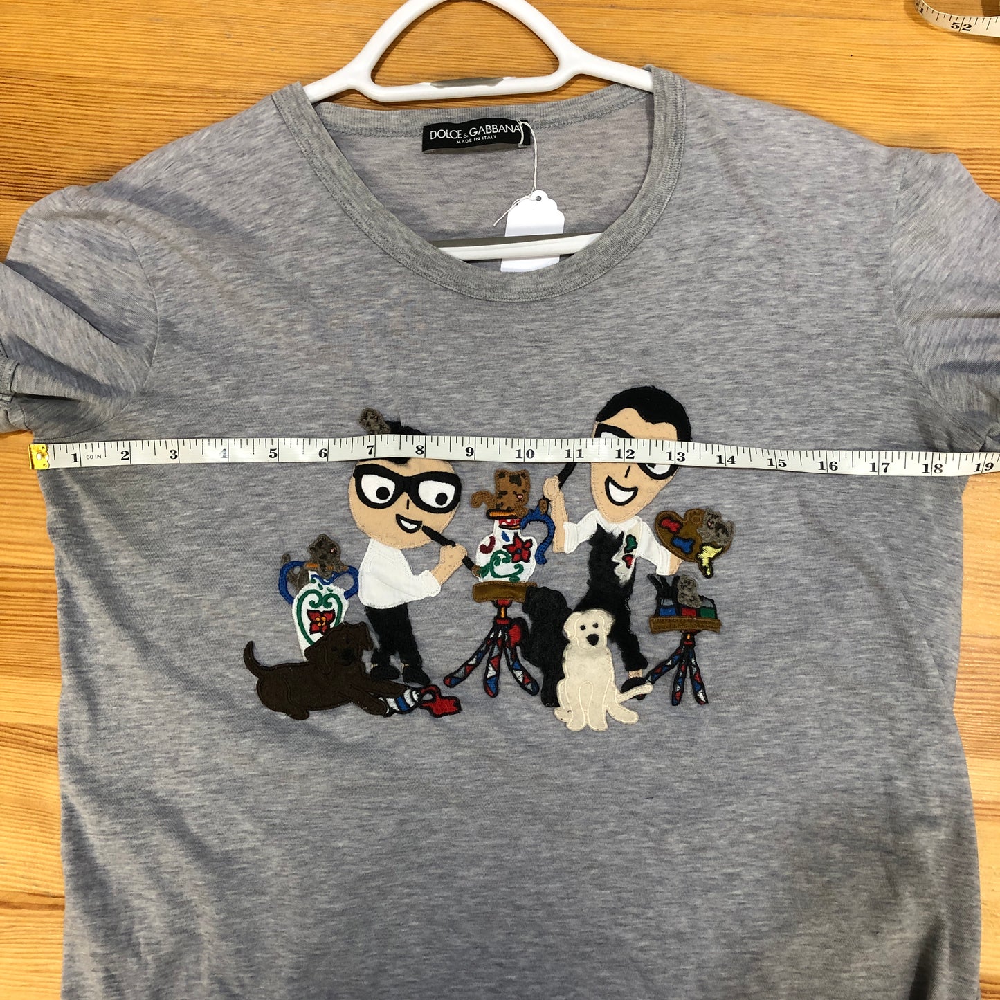 Dolce & Gabbana Grey Cartoon Family & Pets Print Short Sleeve T-Shirt Size 40
