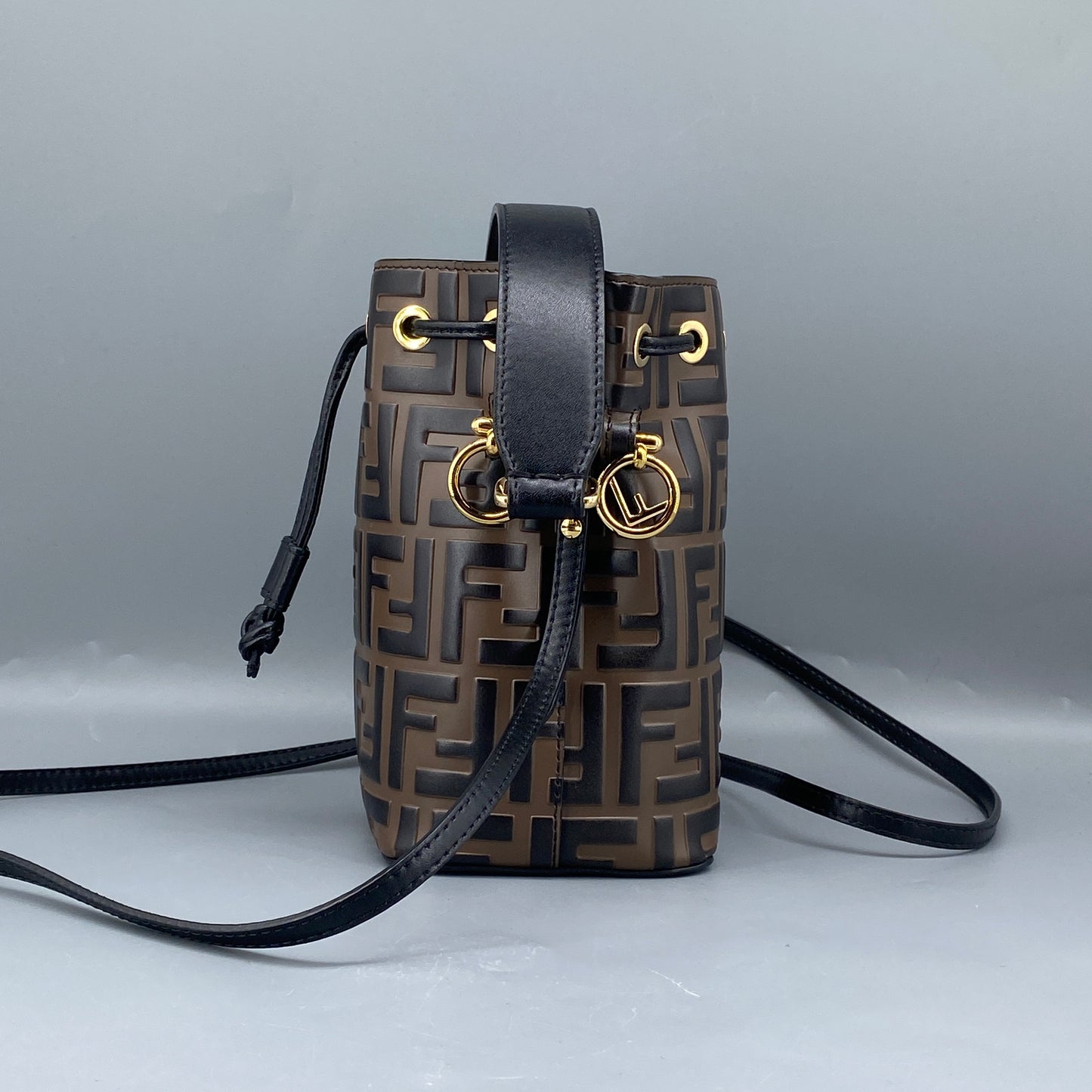 Fendi Brown FF Print Mini Drawstring Bucket Bag