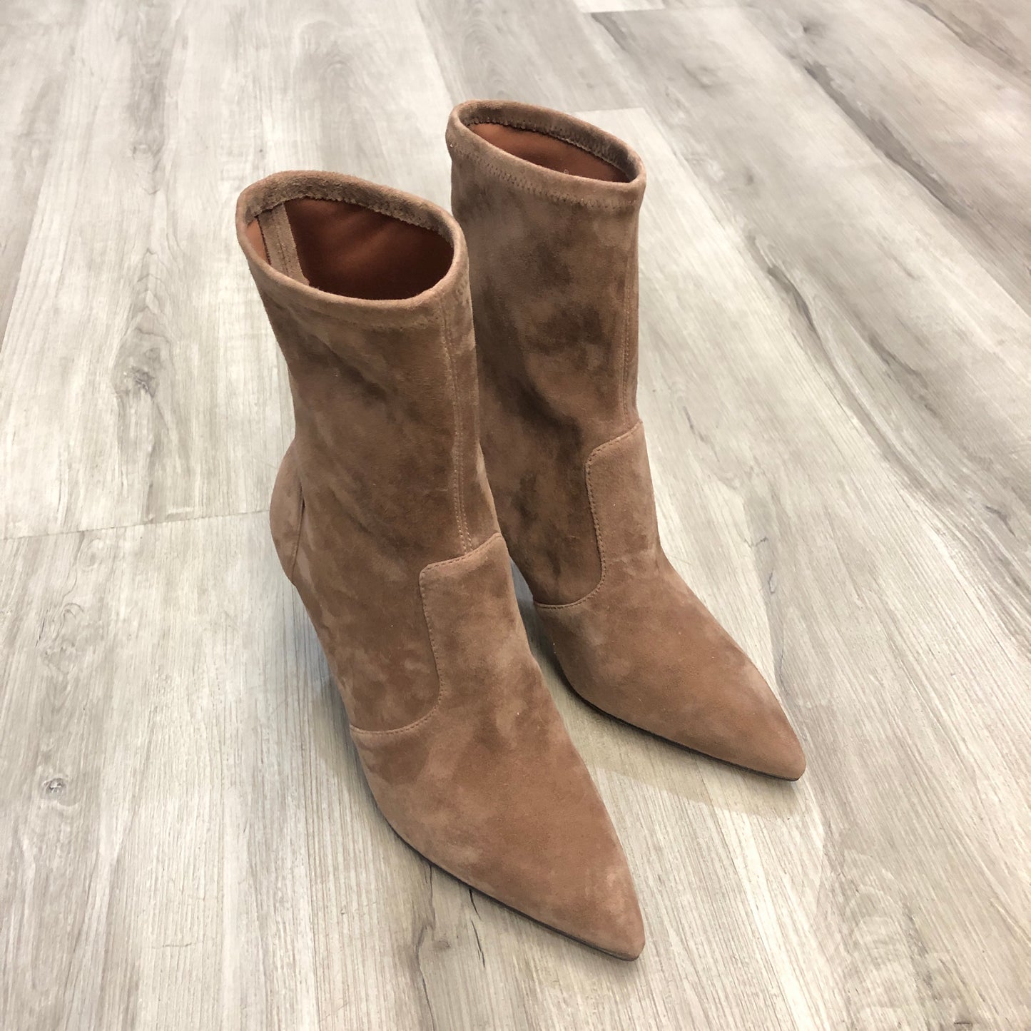 Stuart Weitzman Women's Suede Pointed Toe Stiletto Ankle Boots Shoes 7.5 Tan