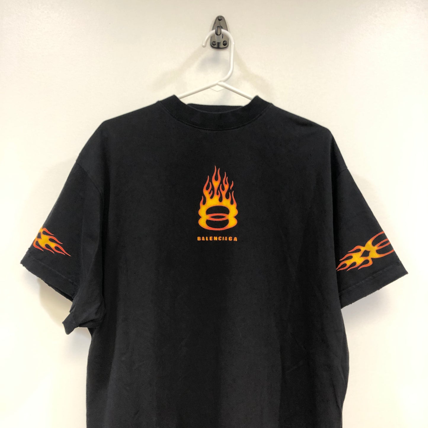Balenciaga Fire Logo Distressed T-Shirt L Black