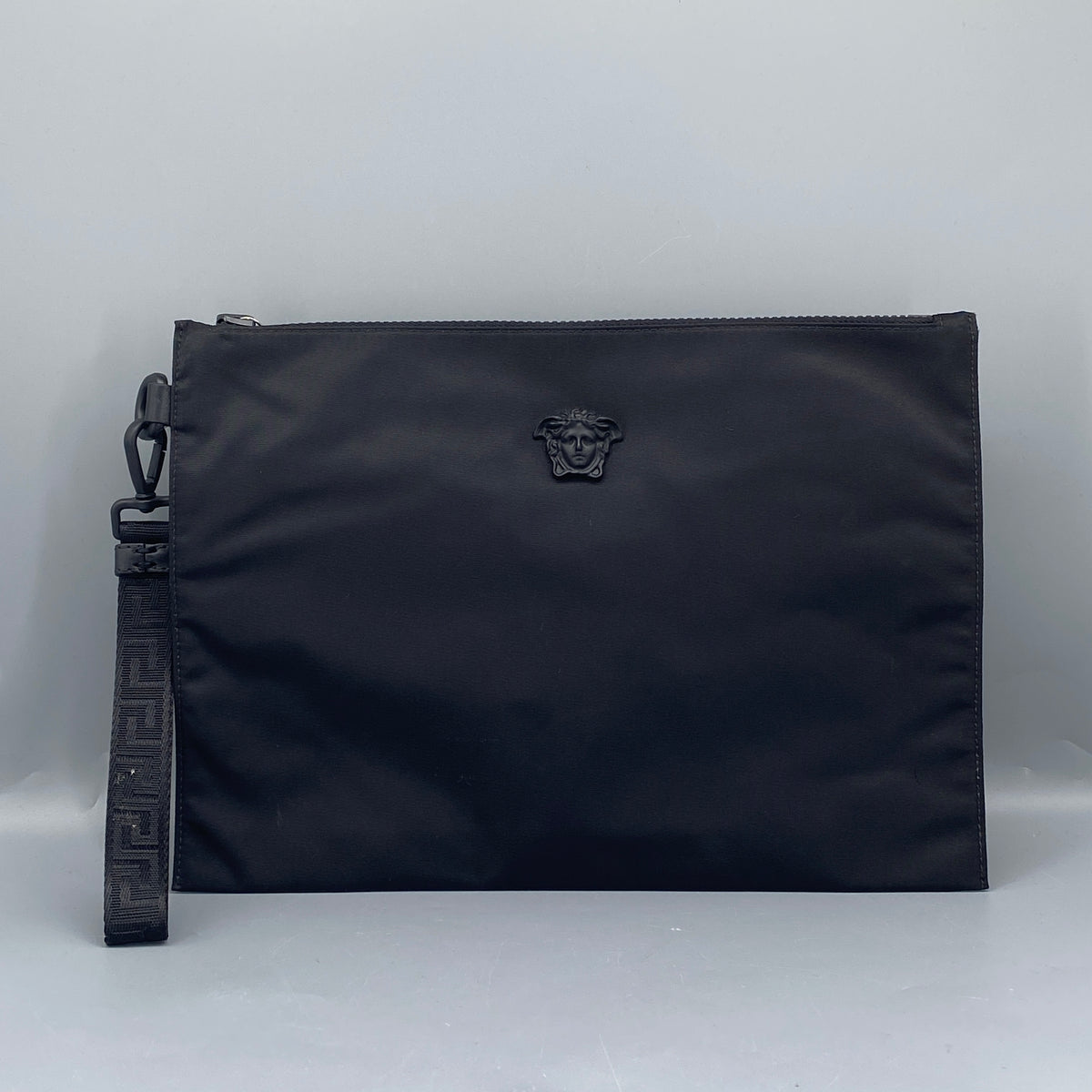 Versace Black Nylon Medusa Logo Wrist  Clutch Bag