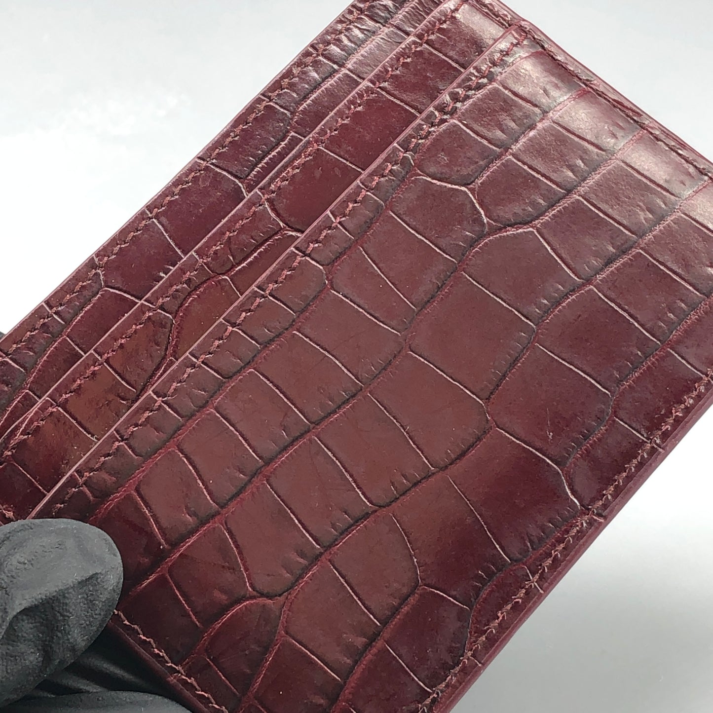 Saint Laurent Cassandre Card Holder Dark Red Croc-Embossed