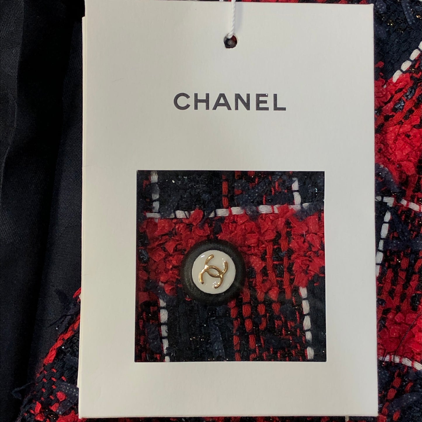 Chanel Red & Navy Blue Plaid Tweed Blazer Lapel Collar Size 36