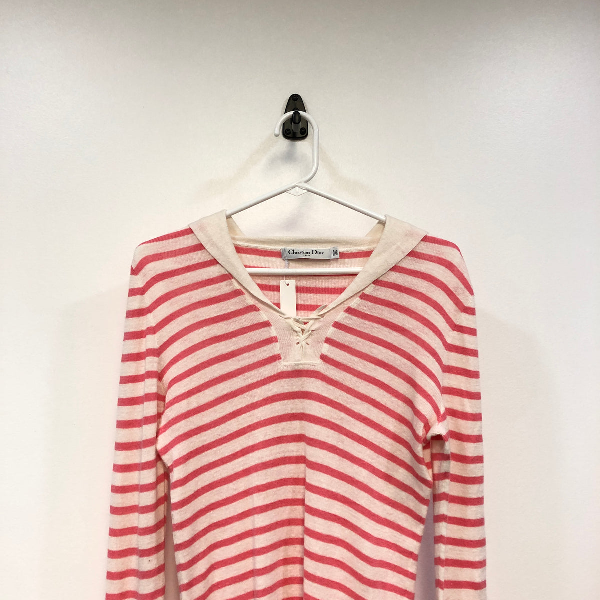 Christian Dior Beige & pink Stripe Women Long Sleeve Knit Top US size 8