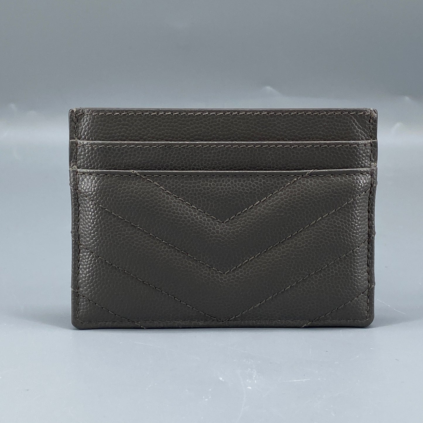 Saint Laurent Grey Chevron‑Quilted Card Holder