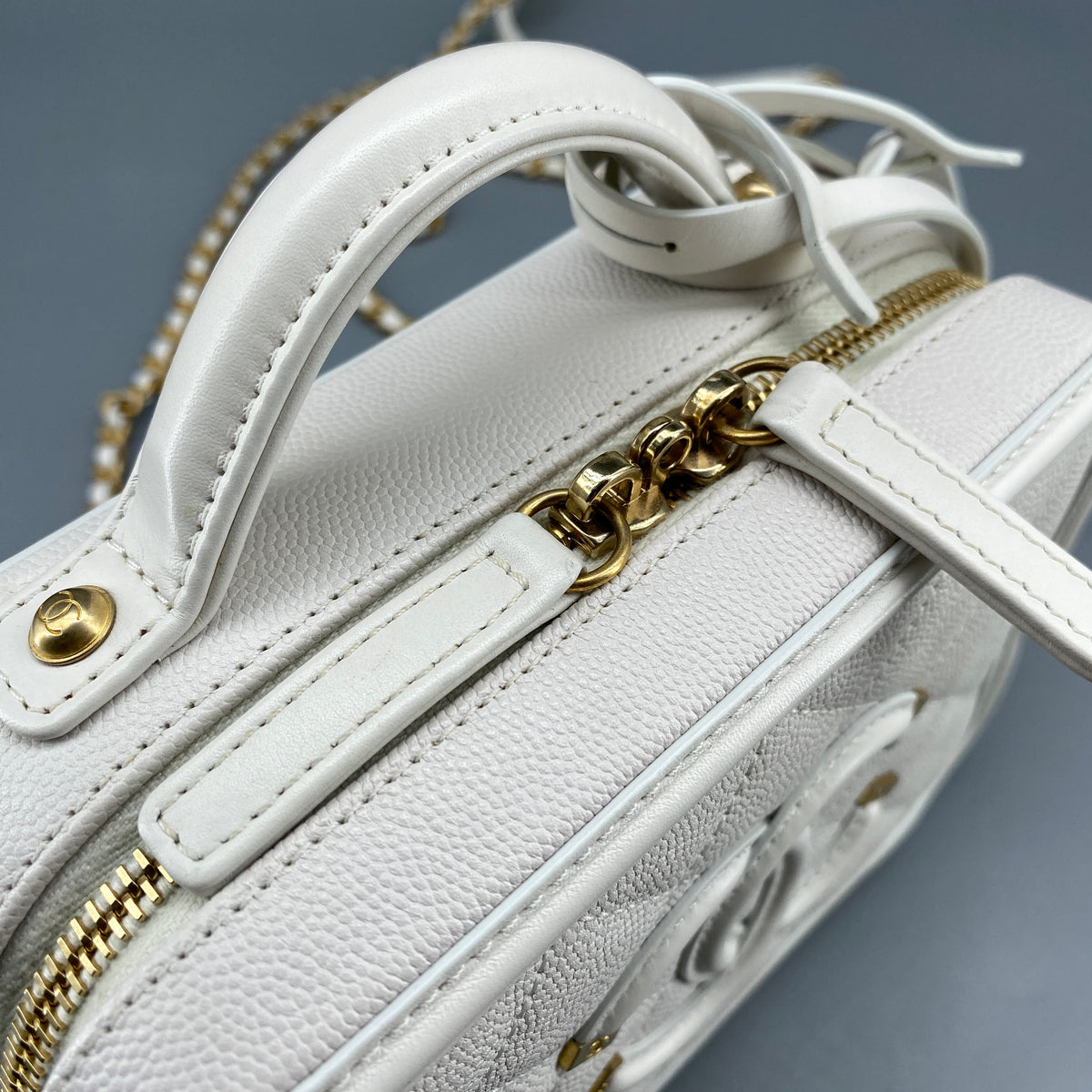 Chanel Caviar Quilted  CC Filigree Vanity Case White Crossbody Bag