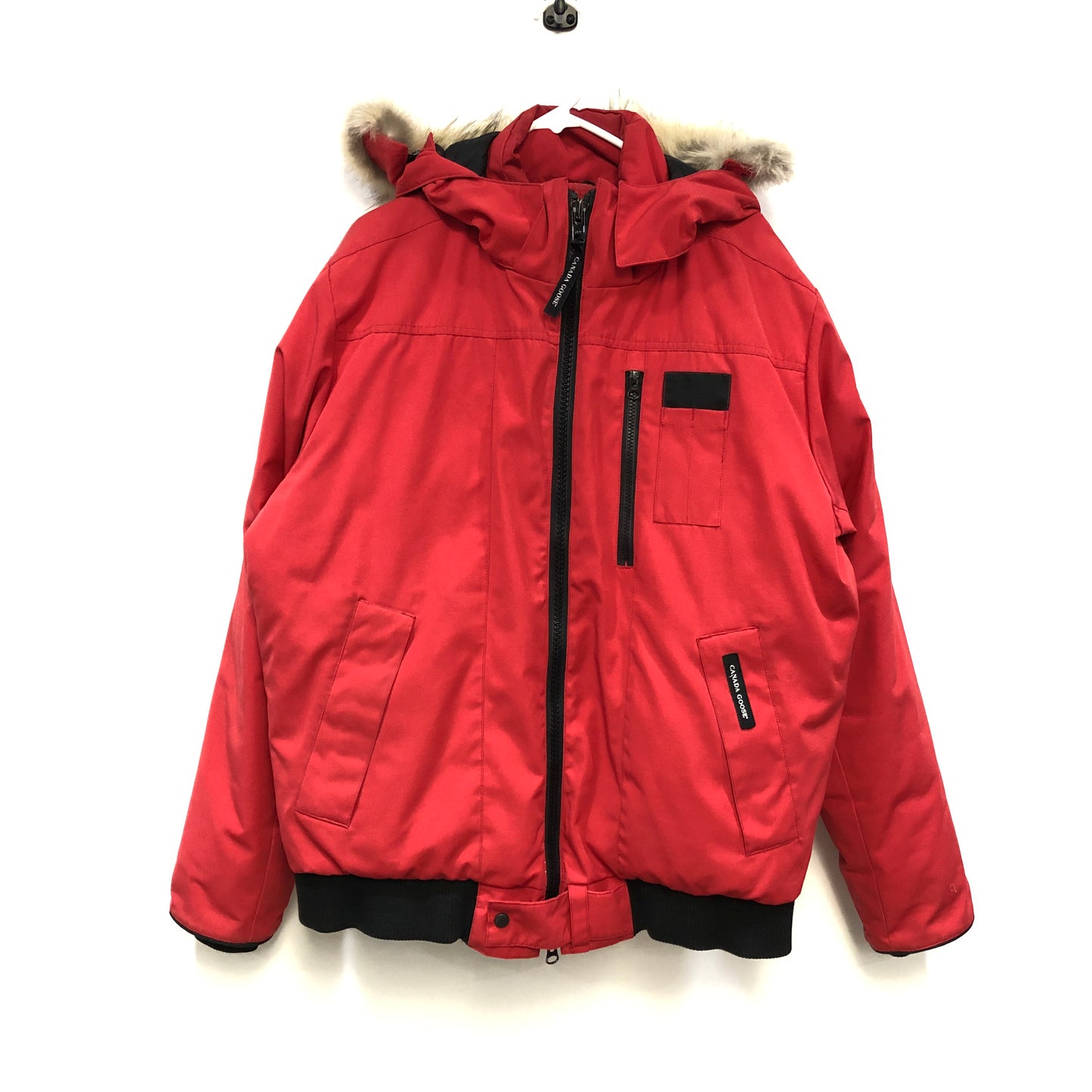 Canada Goose Red Fur Trim Hooded Bomber Jacket Size XL