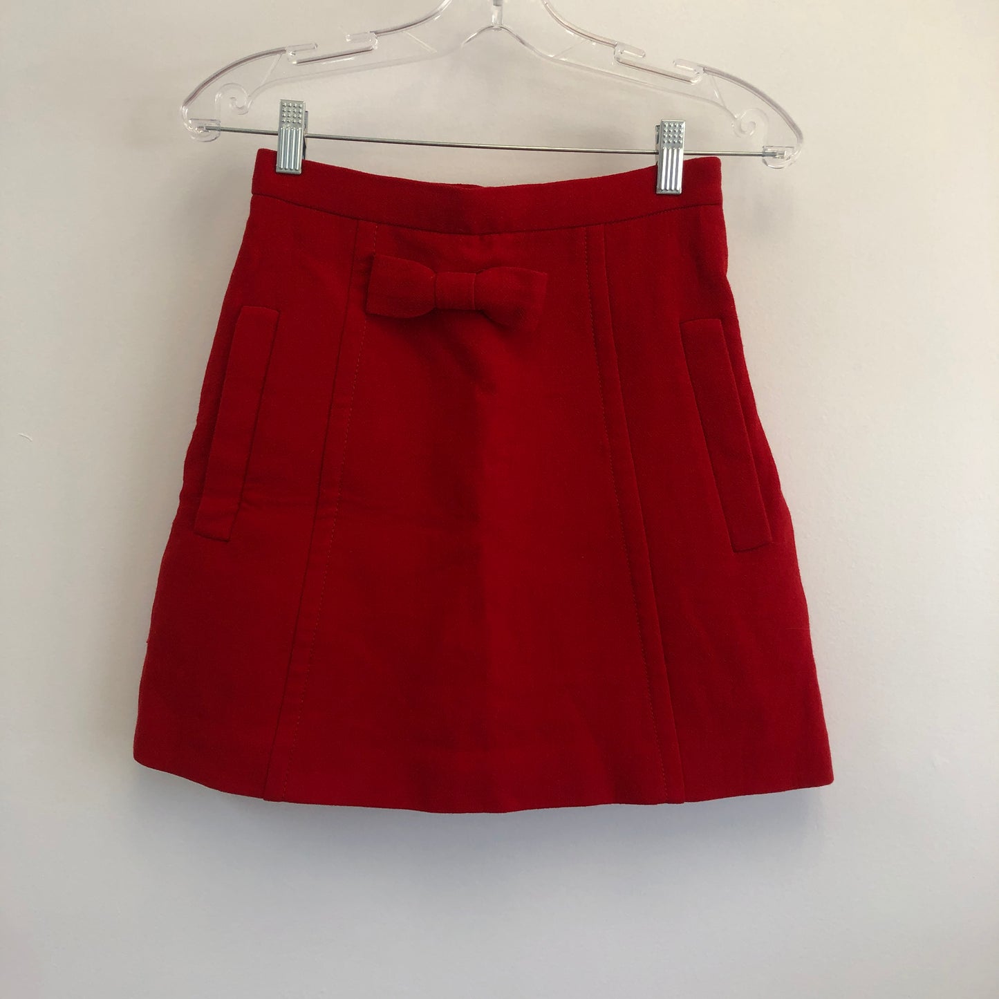 Miu Miu Red Wool Bow Detail A-Line Mini Skirt Size 38