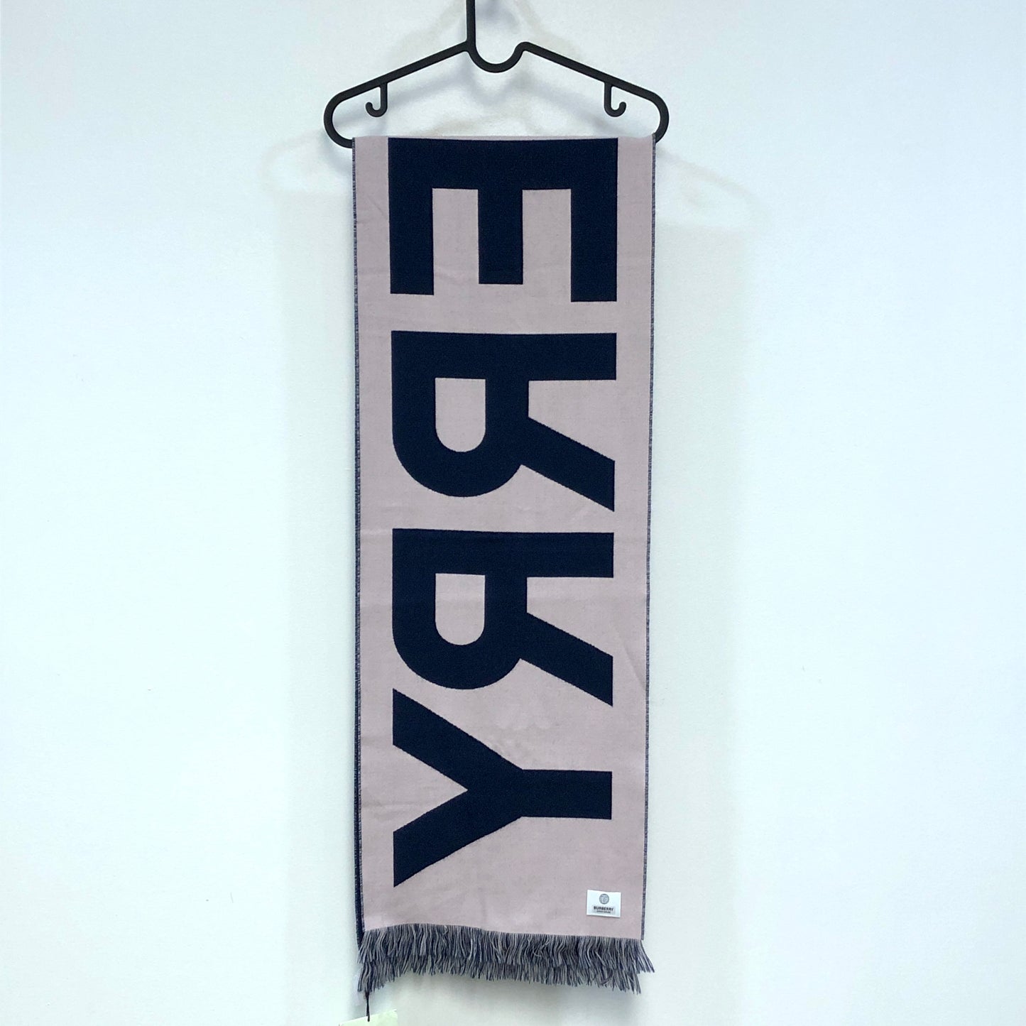 Burberry Indigo Pink Two-Tone Large Letter Logo Fringe Wool Scarf 74*13 Inches