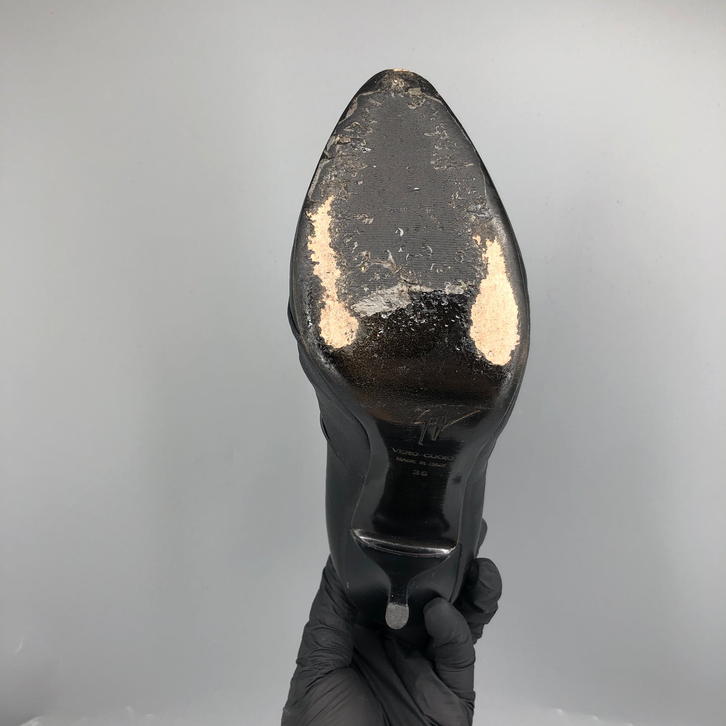 Giuseppe Zanotti Black Ruched Leather Front Zip Pointed Stiletto Pumps 36