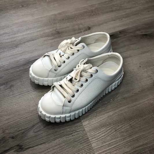 Hermes Women's White Leather Lace-Up Sneakers shoes 36
