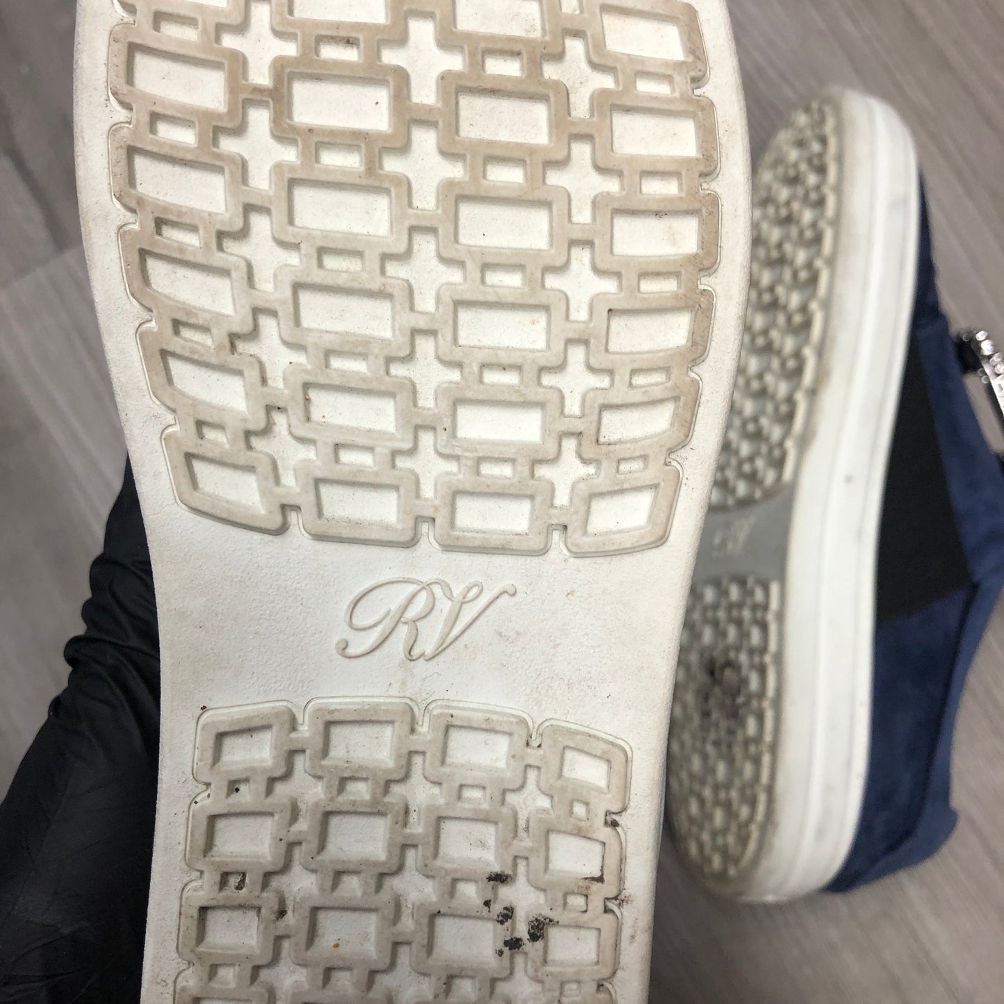Roger Vivier Women's Navy Suede Sneakers with Crystal Buckle Size 36
