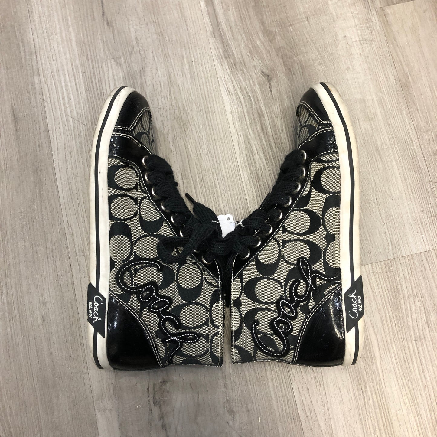 Coach Women's Signature Jacquard Low Top Lace Up Sneaker Shoes 6.5B Black Grey