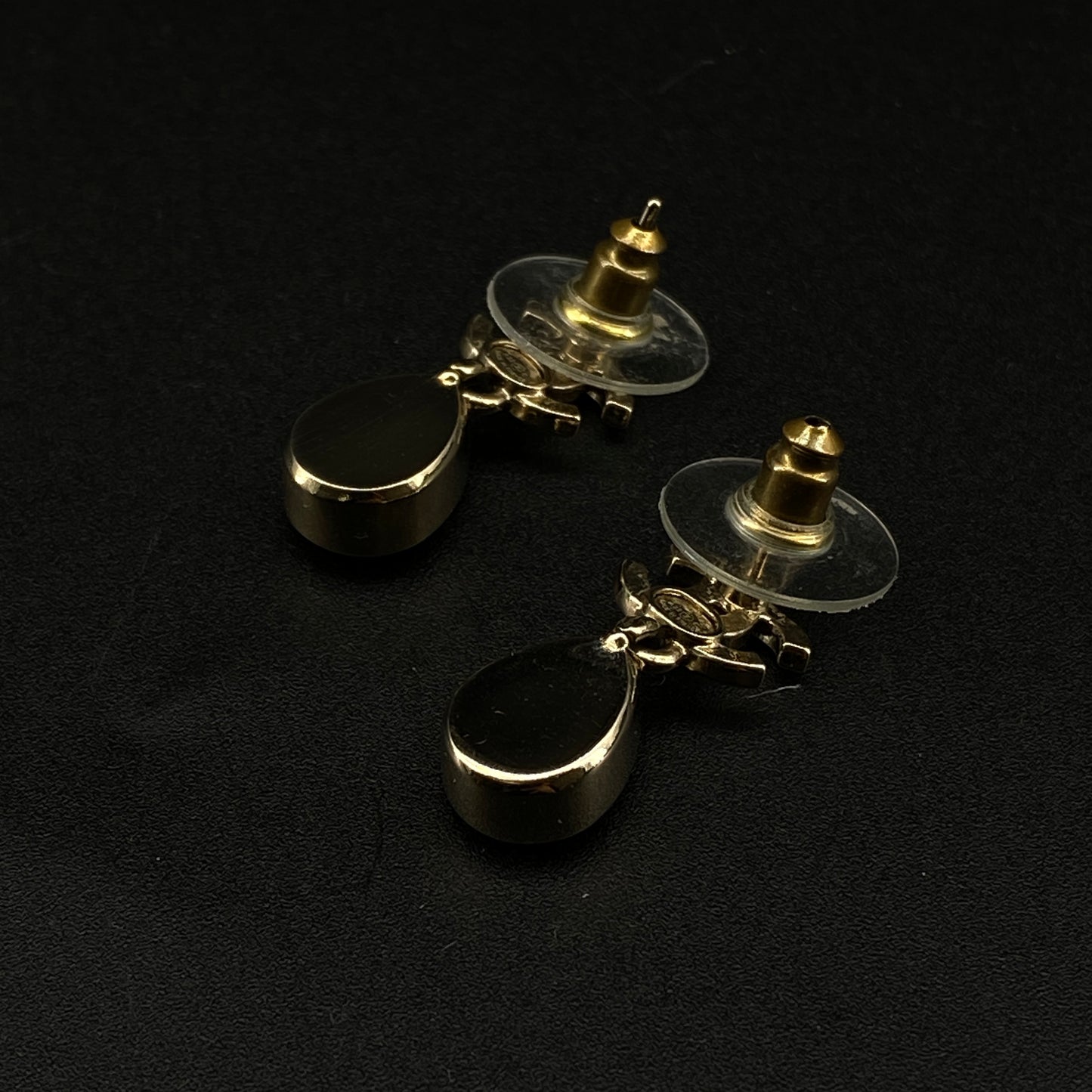 Chanel 2022 Gold-Tone Double C Teardrop Crystal Drop Earrings