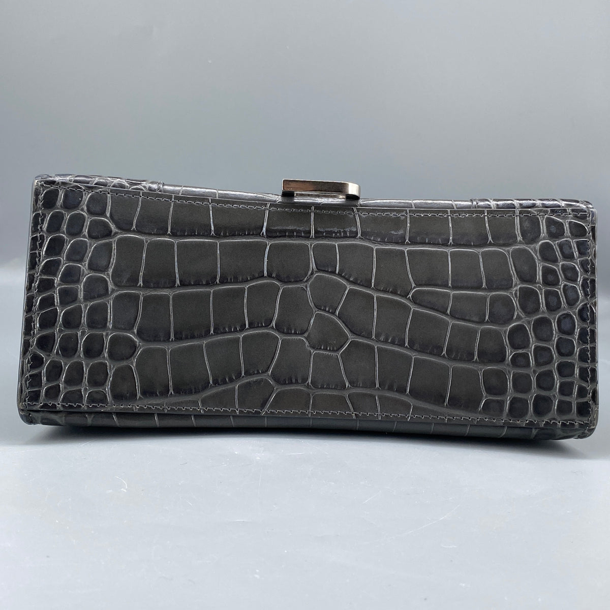 Balenciaga Dark Grey Croc Embossed Leather Hourglass Bag
