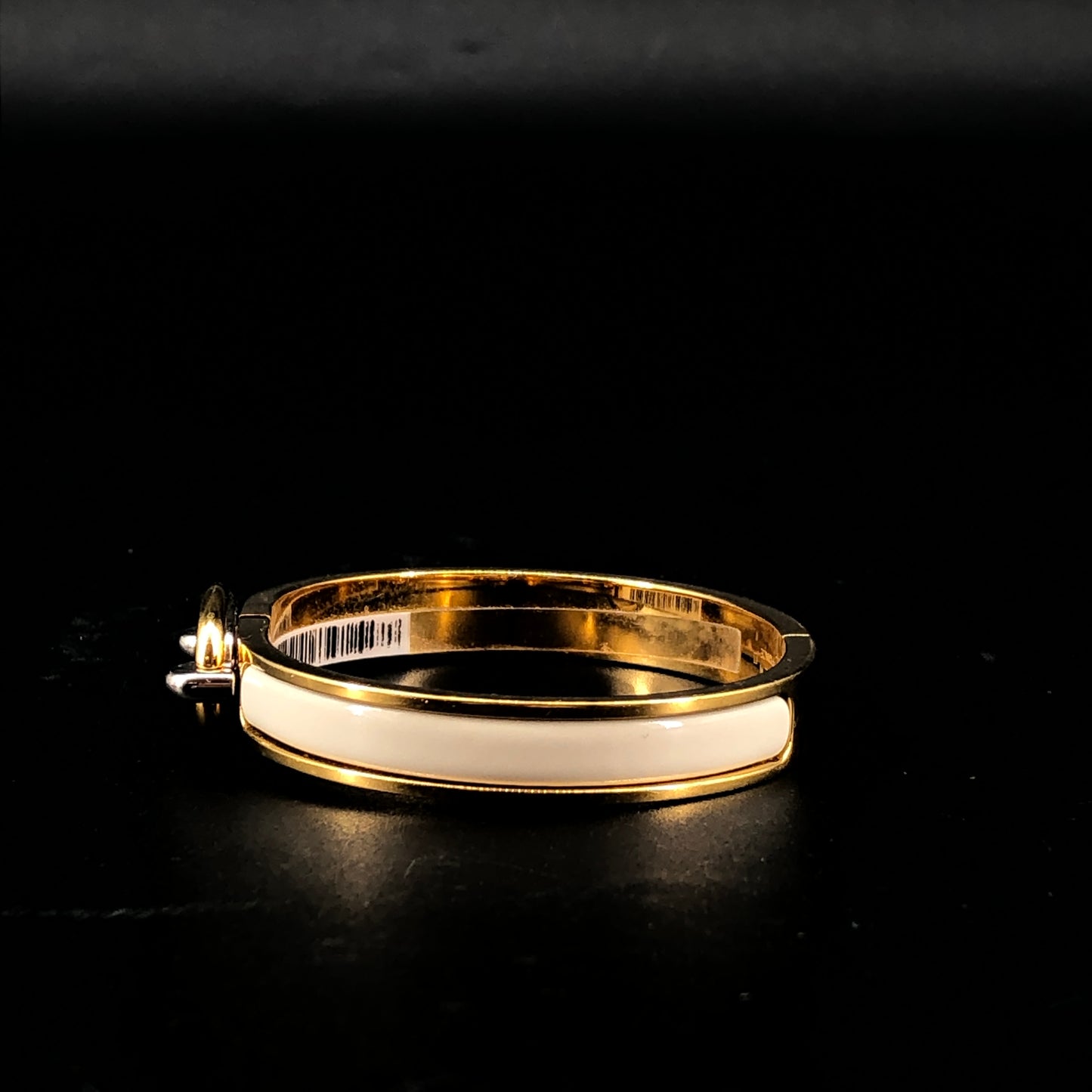 Hermes White Enamel Gold H Buckle Bangle Bracelet
