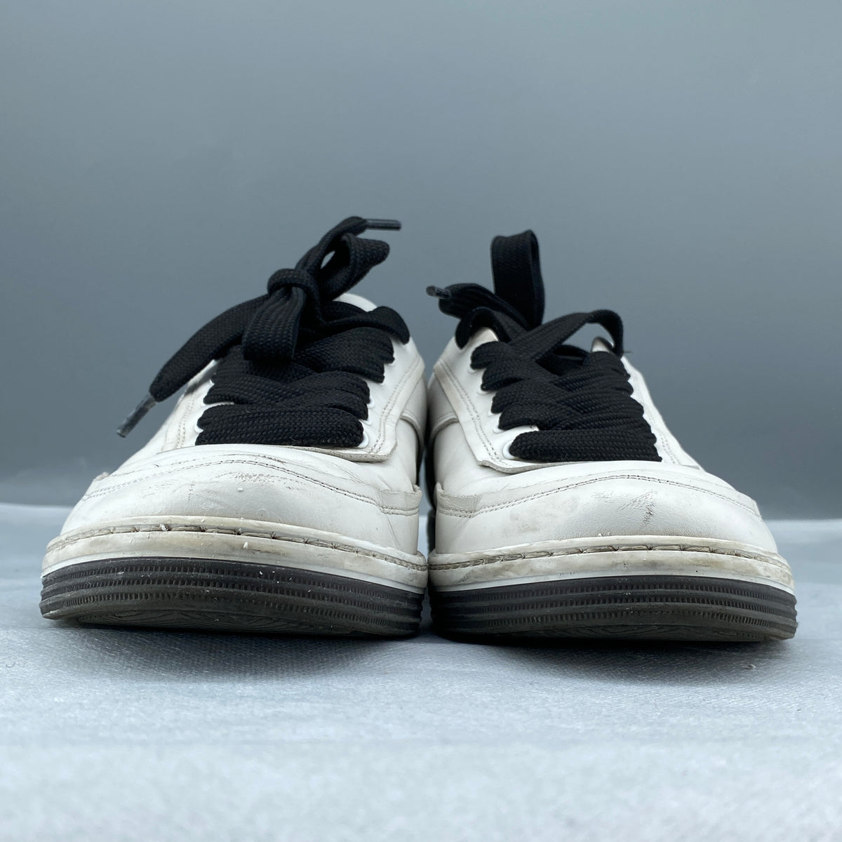 Chanel White Black Leather Lace Up Sneaker Size 37