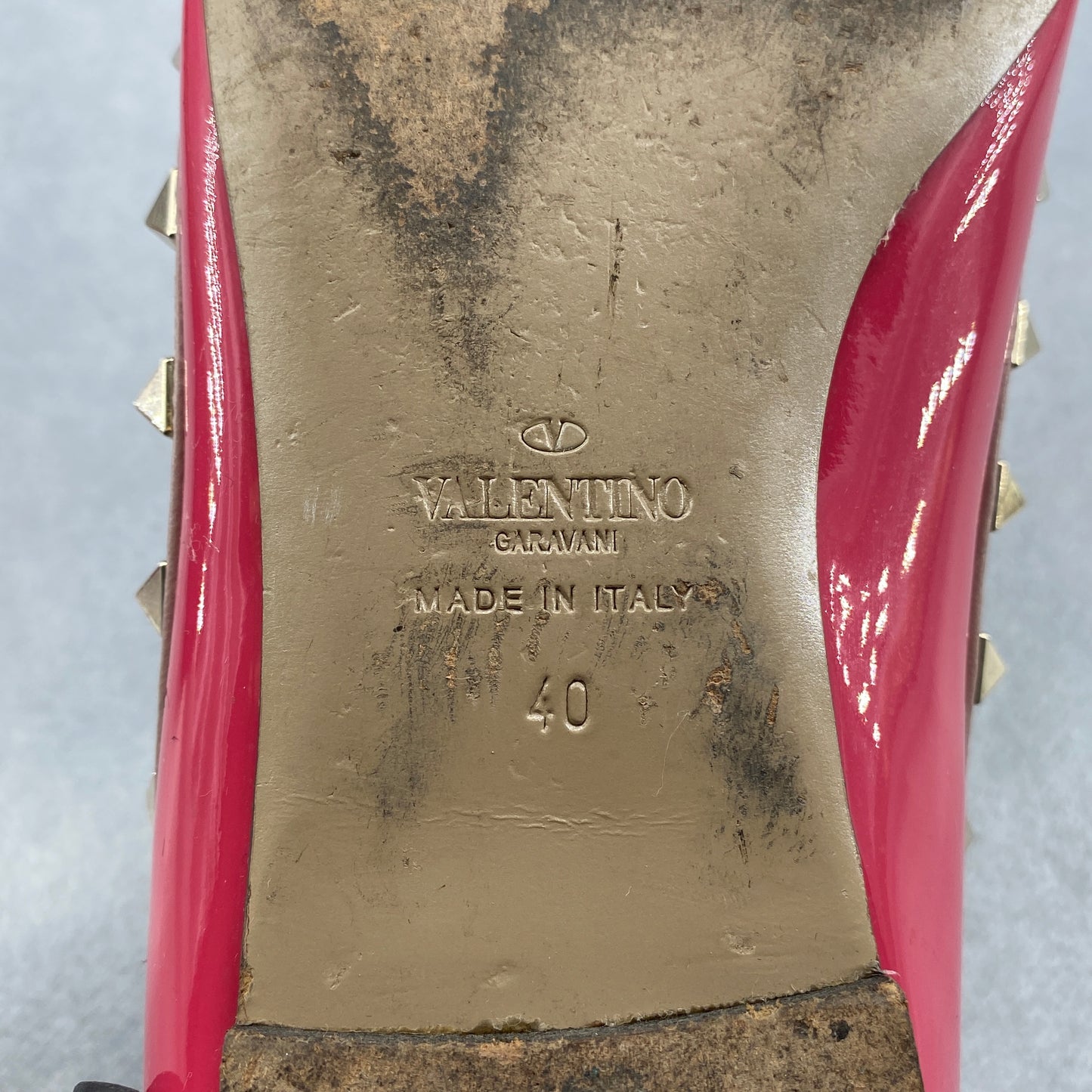 Valentino Rockstud Patent Flat Shoes Size 40 Hot Pink