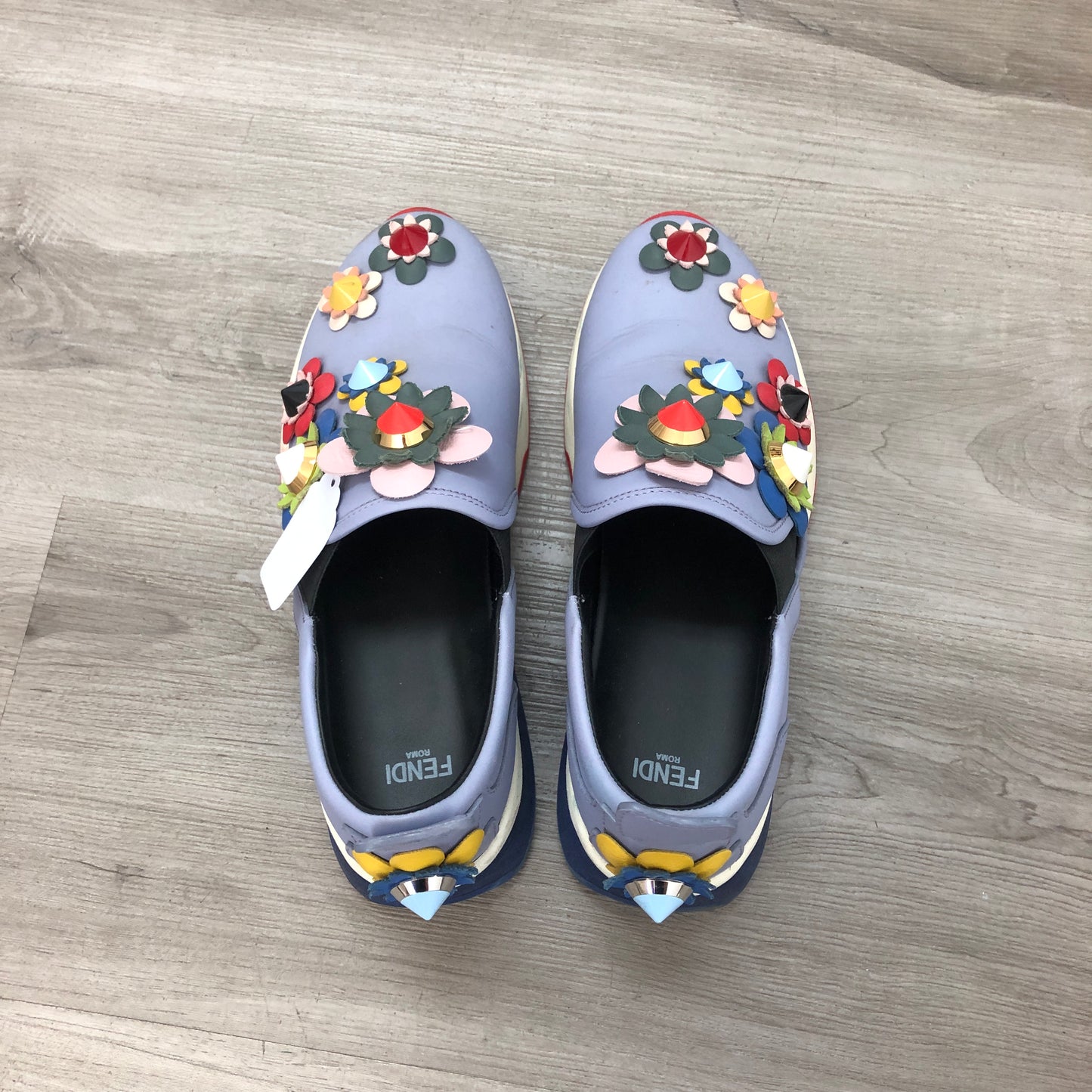 Fendi Women's Light Purple Canvas Floral Appliqué Slip-On Loafer Flat Shoes 36