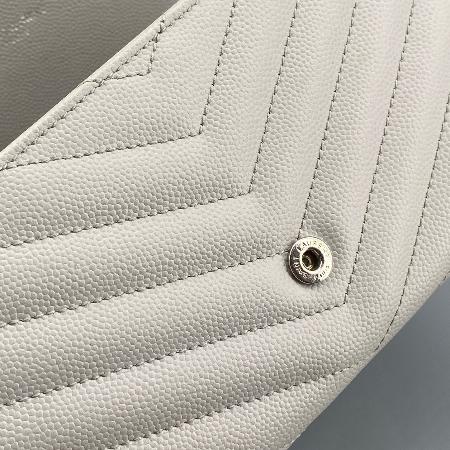 Saint Laurent Light Grey Chevron‑Quilted Long Wallet