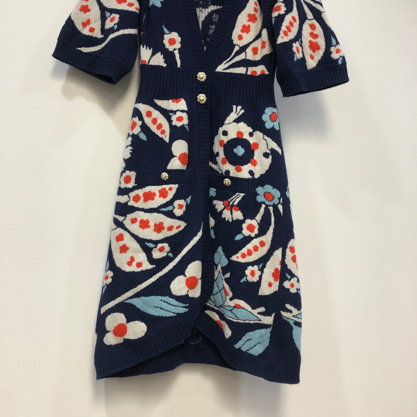 Chanel Navy Blue Floral Print Shirt Dress Size 36