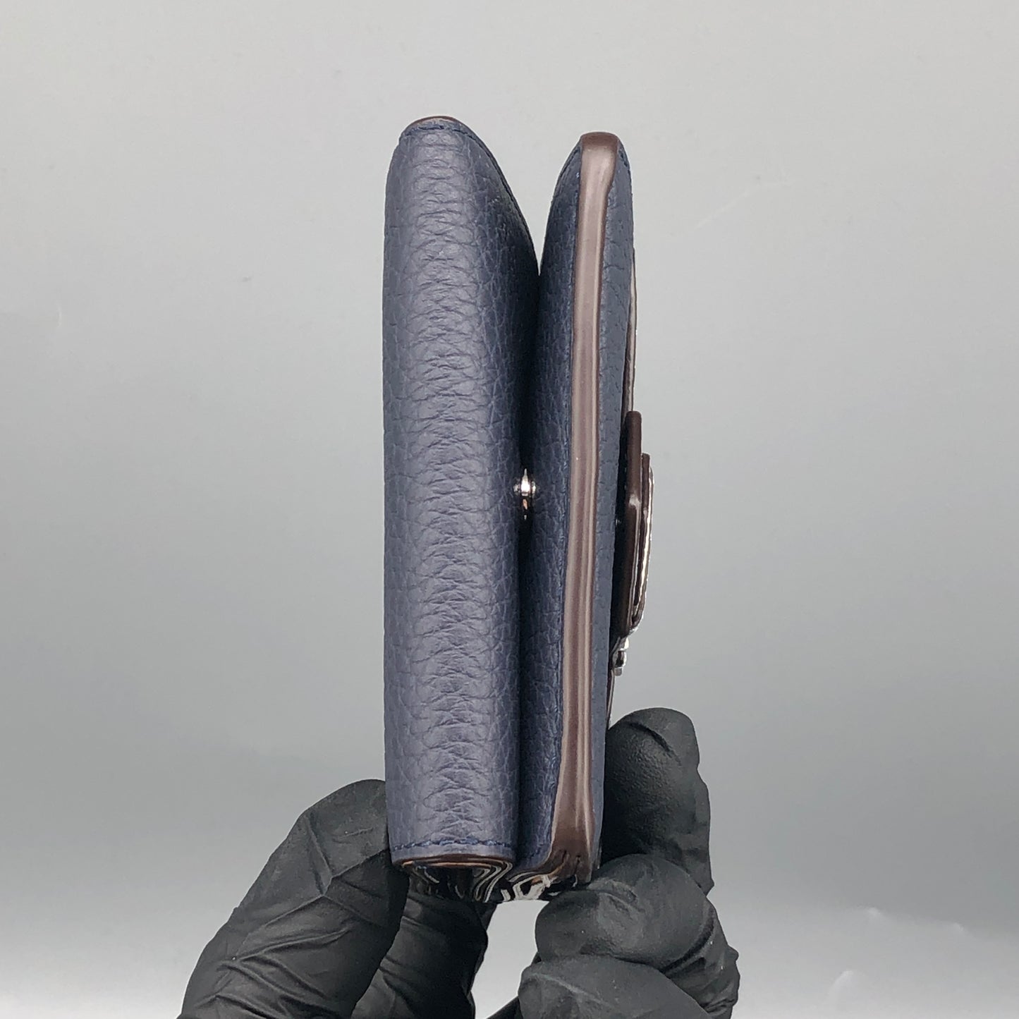 Delvaux Leather Card Holder Wallet Navy