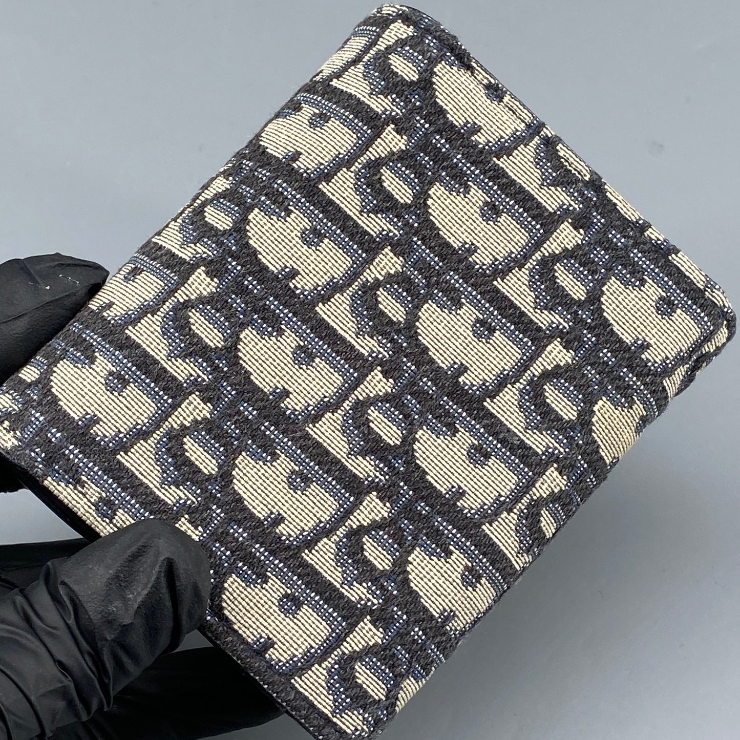Christian Dior Oblique Saddle Compact Wallet Navy/Grey