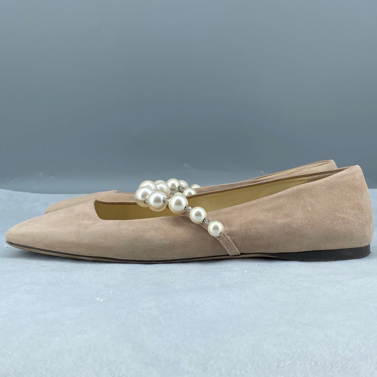 Jimmy Choo Women's Pearl Strap Suede Flat Shoes Size 40 Pink Nude