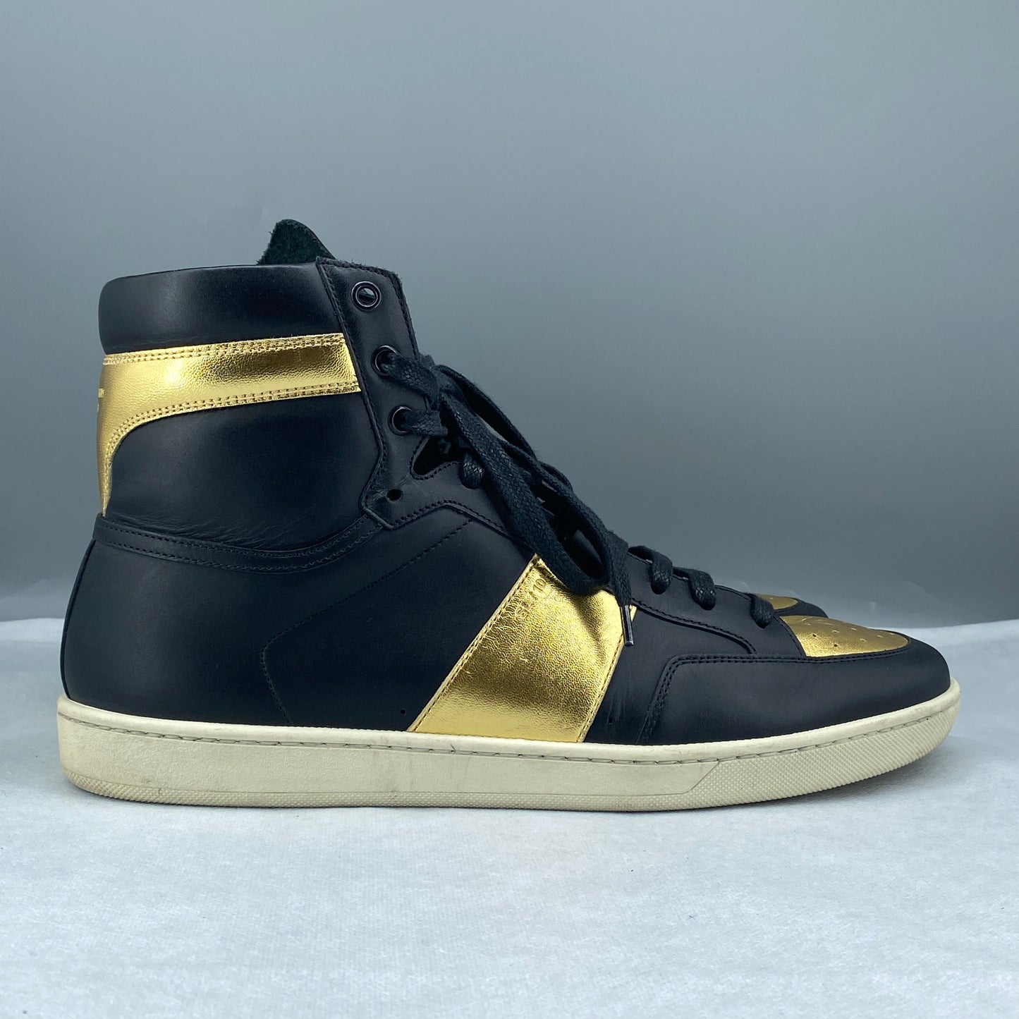 Saint Laurent Men’s Black Gold‑Tone Leather High‑Top Sneakers Shoes
