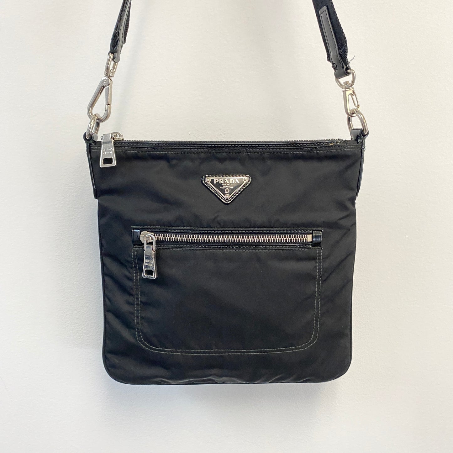 Prada Black Nylon Triangle Logo Crossbody Bag