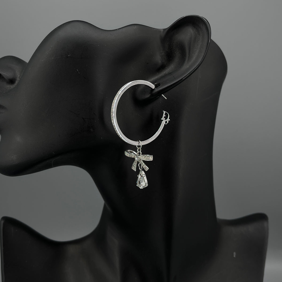 Christian Dior Silver Tone Crystal Hoop Earrings